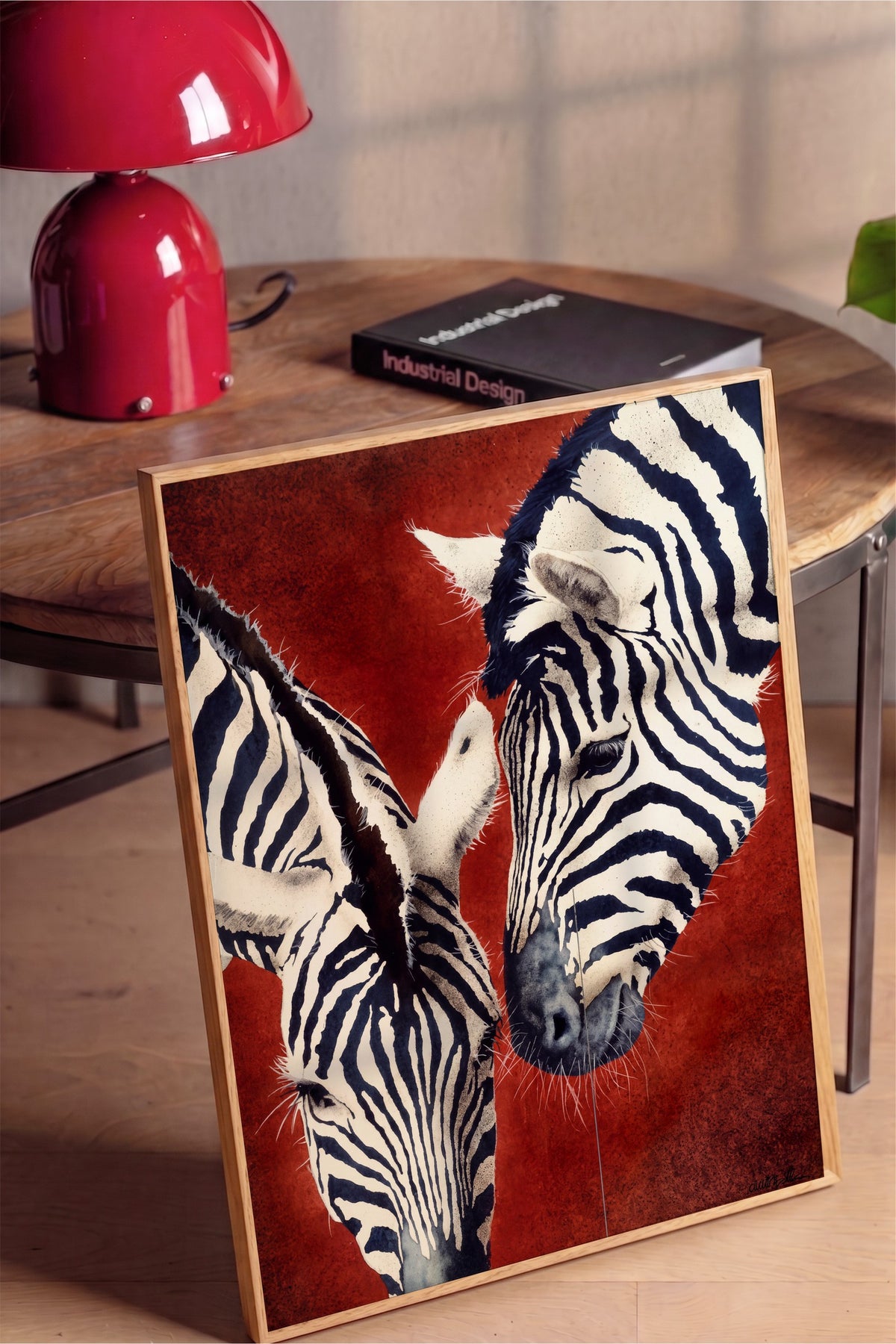 Etkileşim Halinde İki Zebra Poster – Ahşap Çerçeveli Tablo