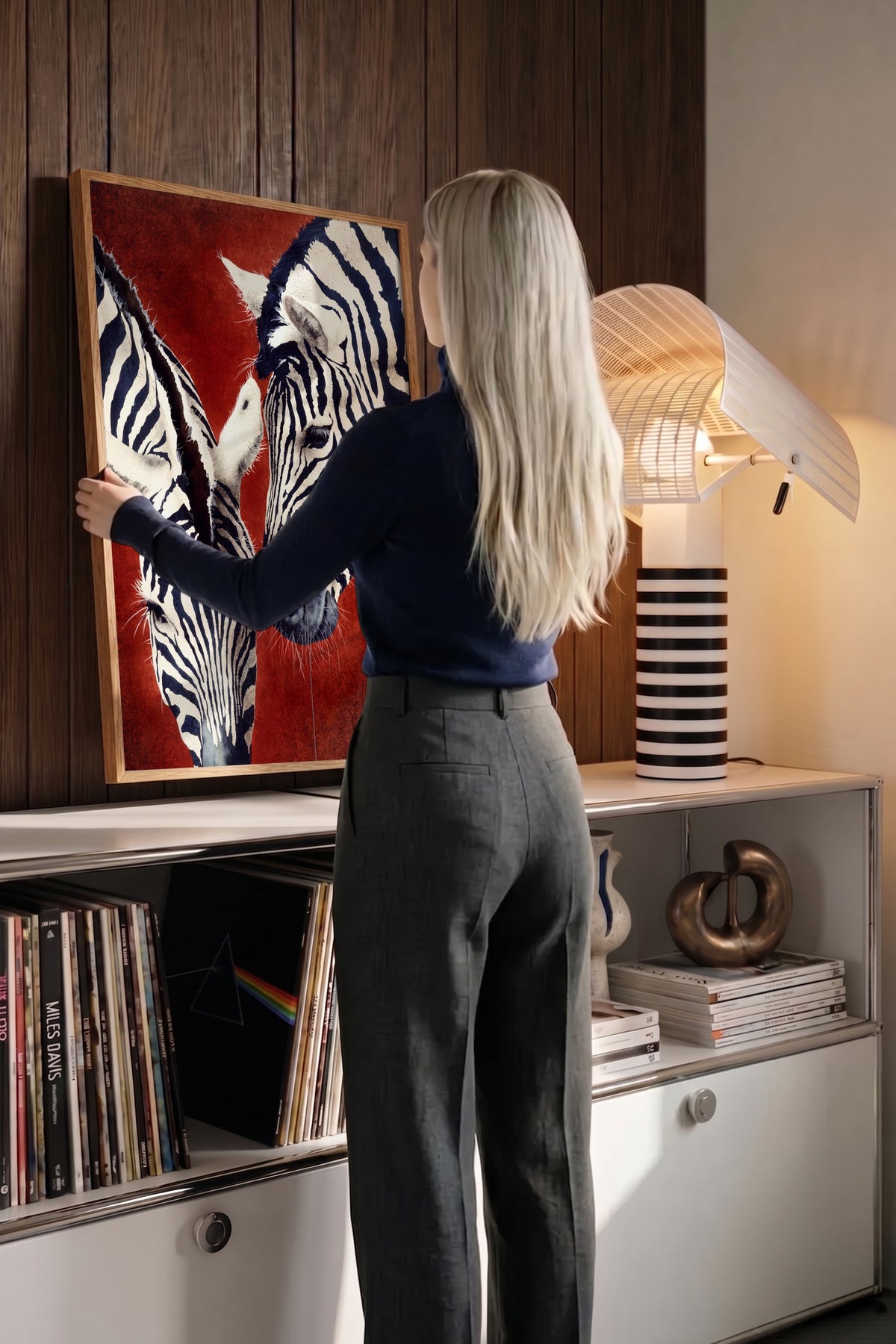 Etkileşim Halinde İki Zebra Poster – Ahşap Çerçeveli Tablo