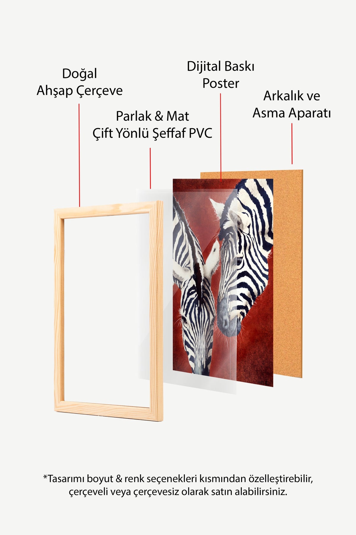 Etkileşim Halinde İki Zebra Poster – Ahşap Çerçeveli Tablo
