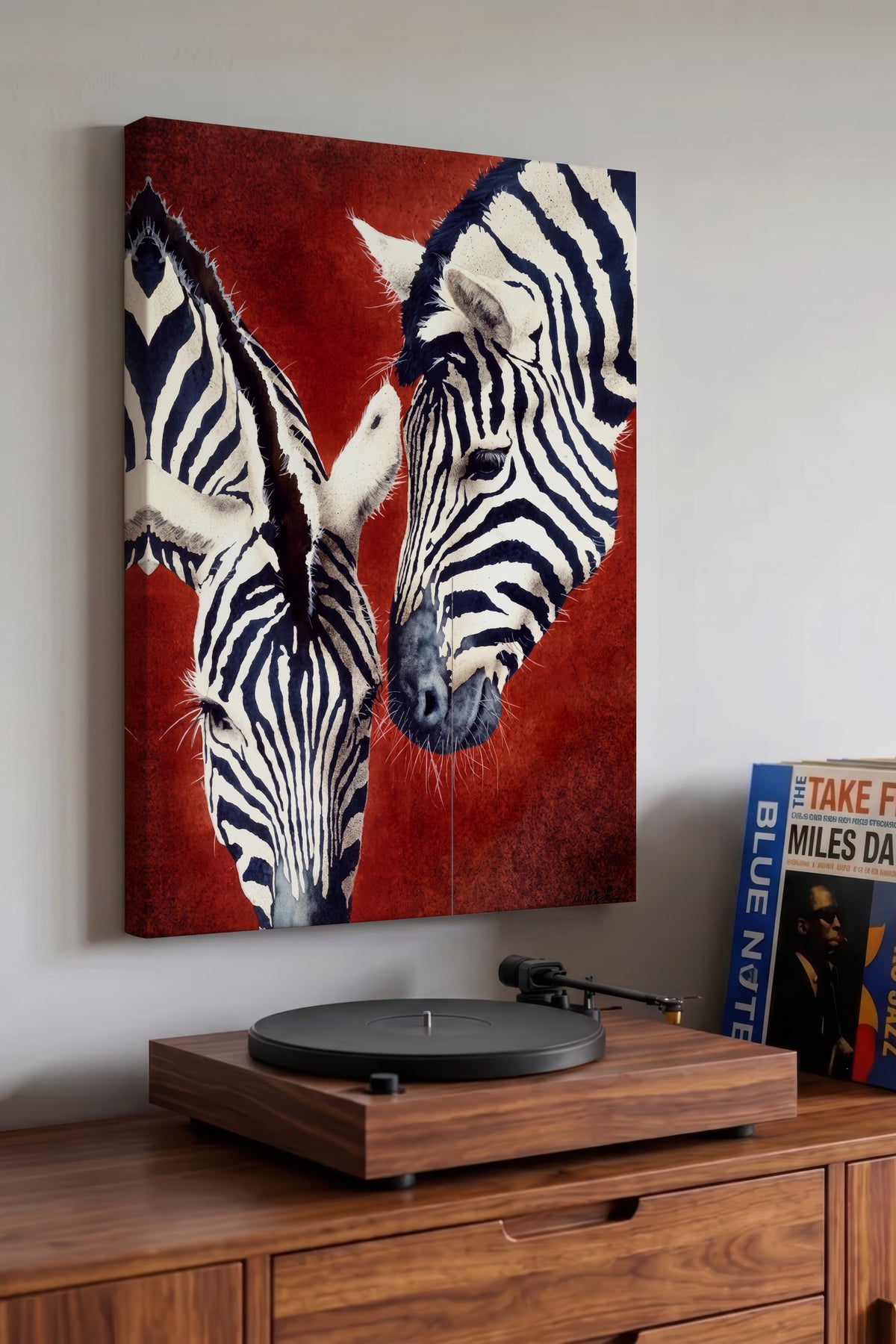 Etkileşim Halinde İki Zebra Kanvas Tablo