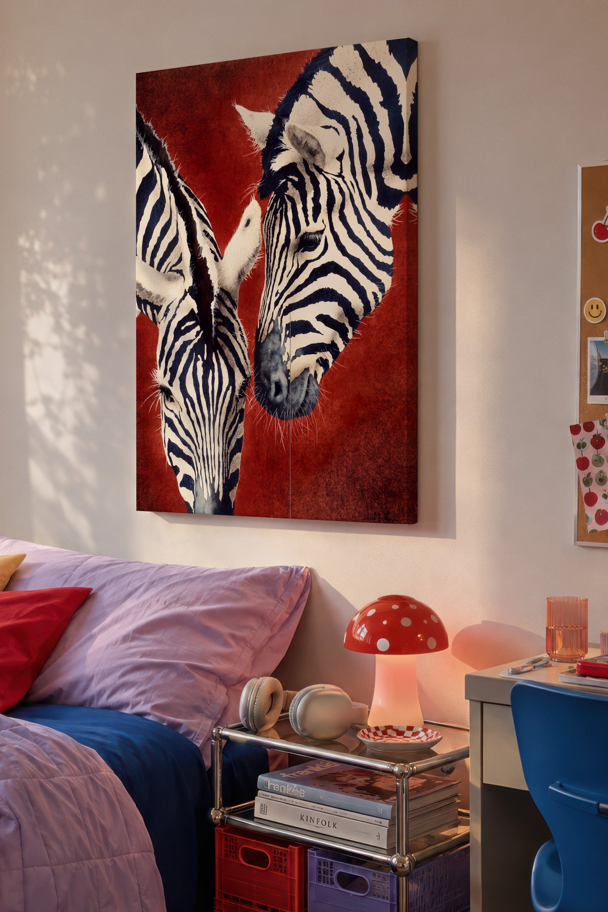 Etkileşim Halinde İki Zebra Kanvas Tablo