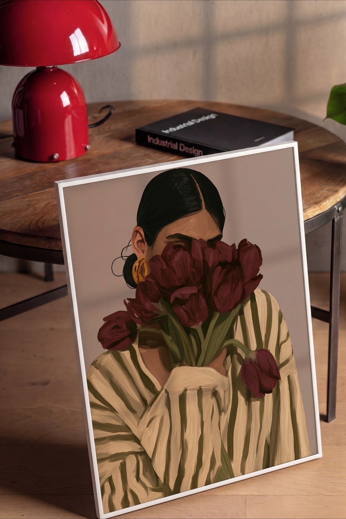 Çiçekli Kadın Figürü Poster – Beyaz Çerçeveli Tablo