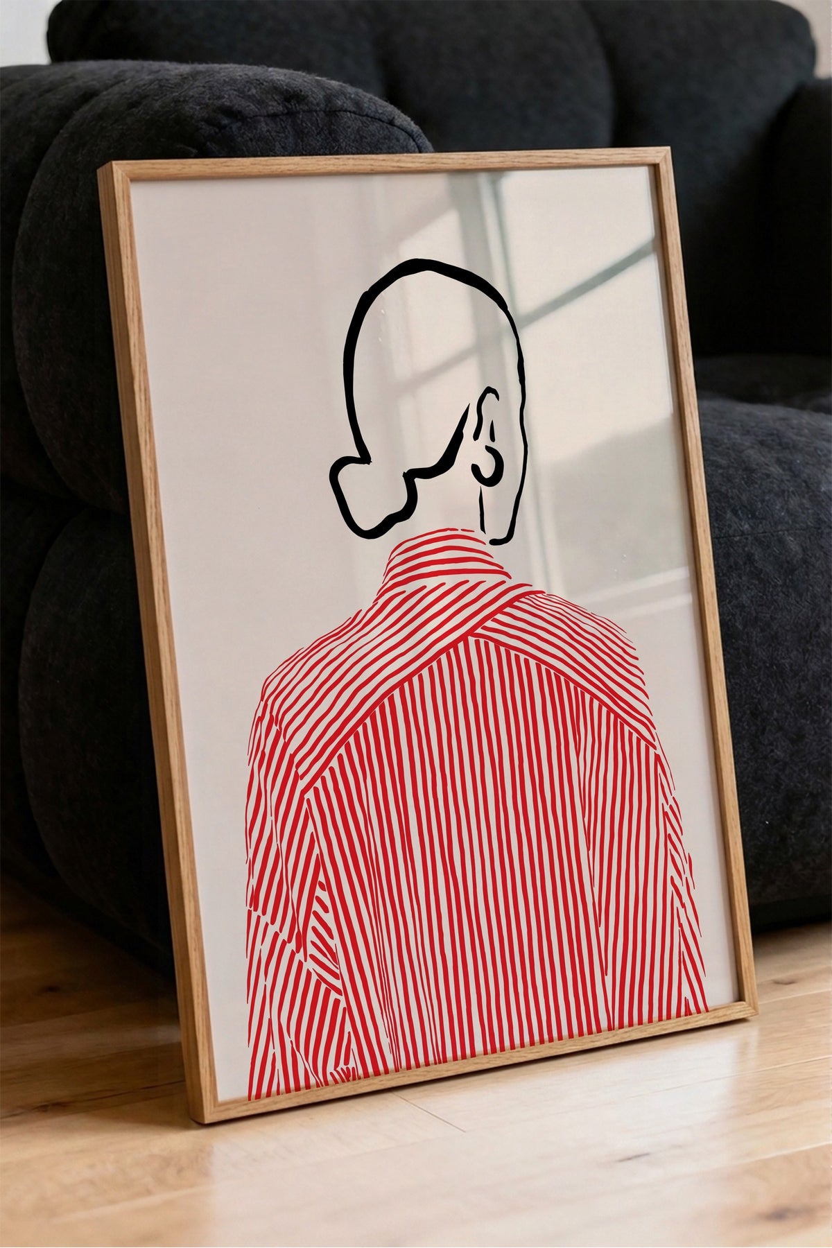 Çizgili Gömlekli Silüet Poster – Ahşap Çerçeveli Tablo