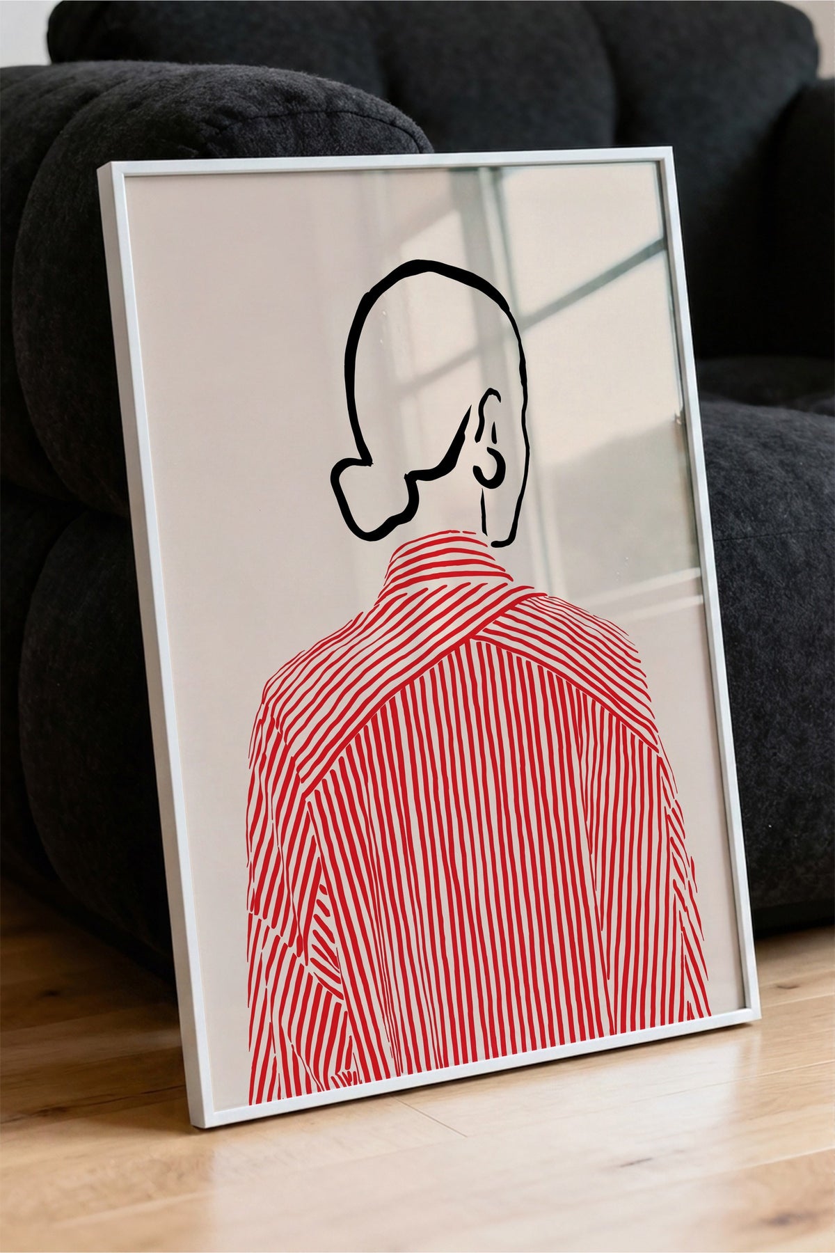 Çizgili Gömlekli Silüet Poster – Beyaz Çerçeveli Tablo