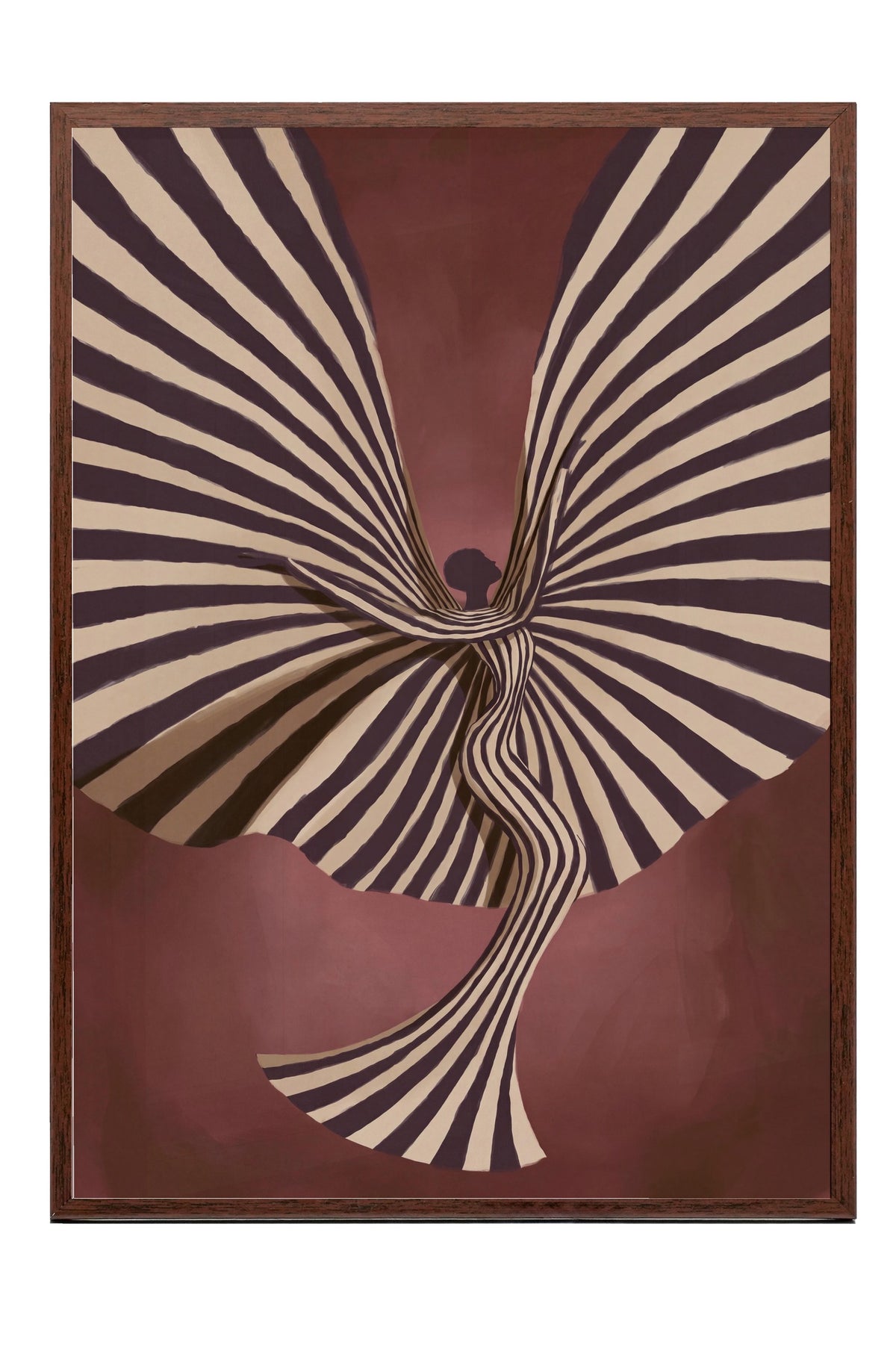 Soyut Şeritli Kadın Silüeti Poster – Kahverengi Çerçeveli Tablo
