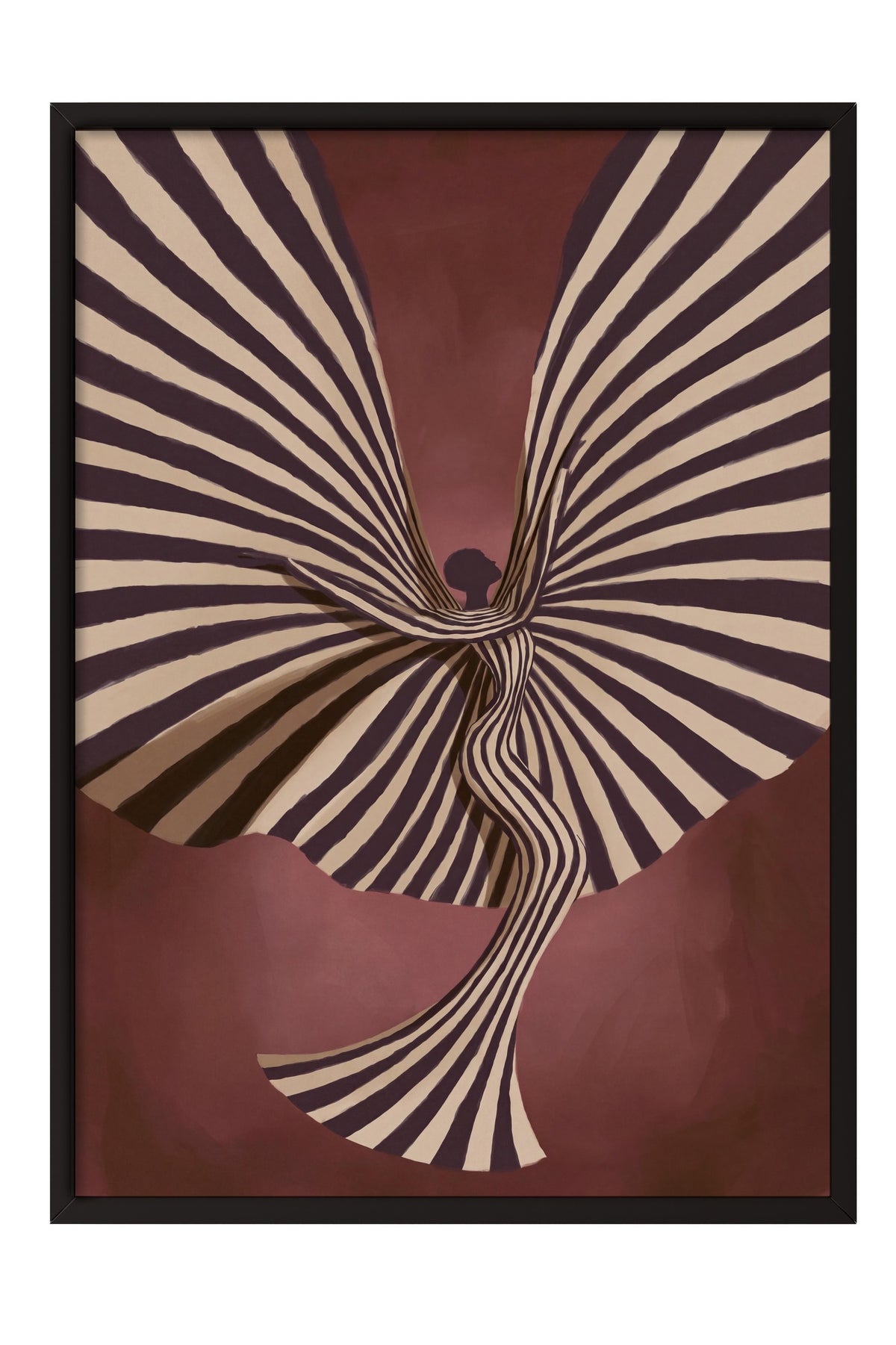 Soyut Şeritli Kadın Silüeti Poster – Siyah Çerçeveli Tablo