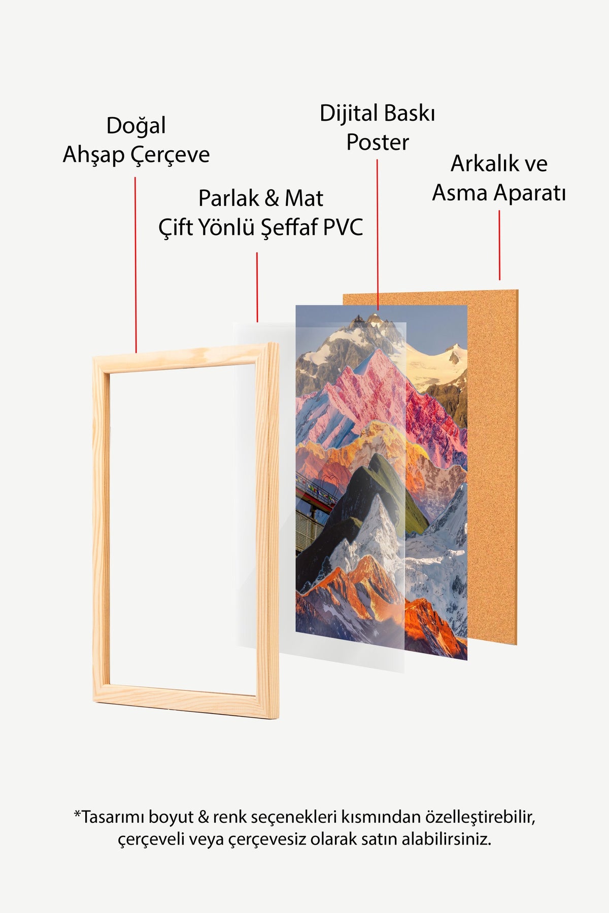 Renkli Dağ Kolajı Poster – Ahşap Çerçeveli Tablo