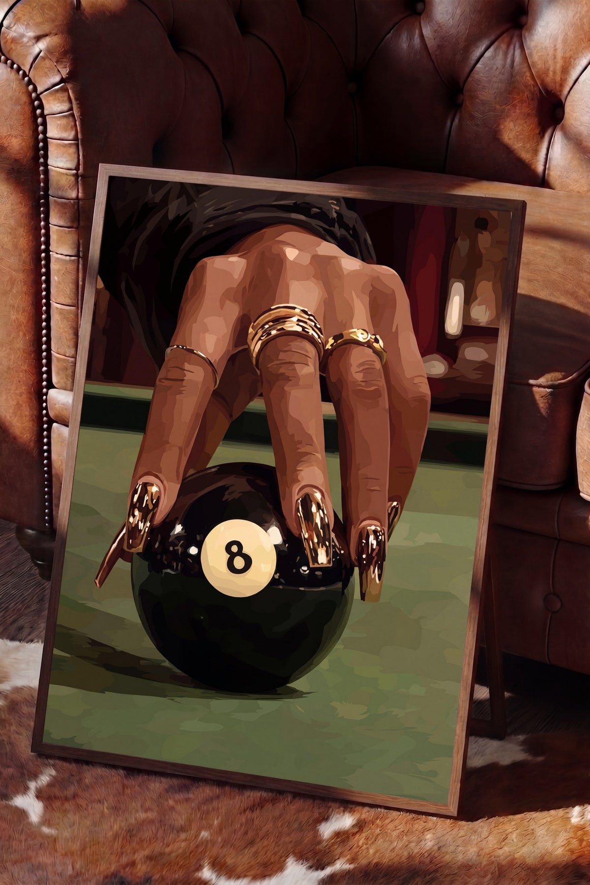 Bilardo Topu ve El Detayı Poster – Kahverengi Çerçeveli Tablo