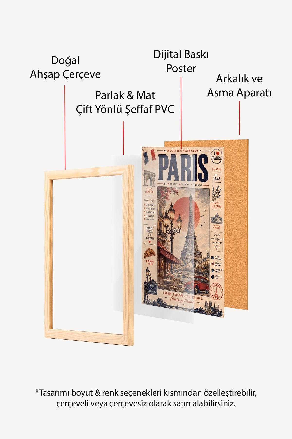 Paris, je t'aime Poster – Ahşap Çerçeveli Tablo