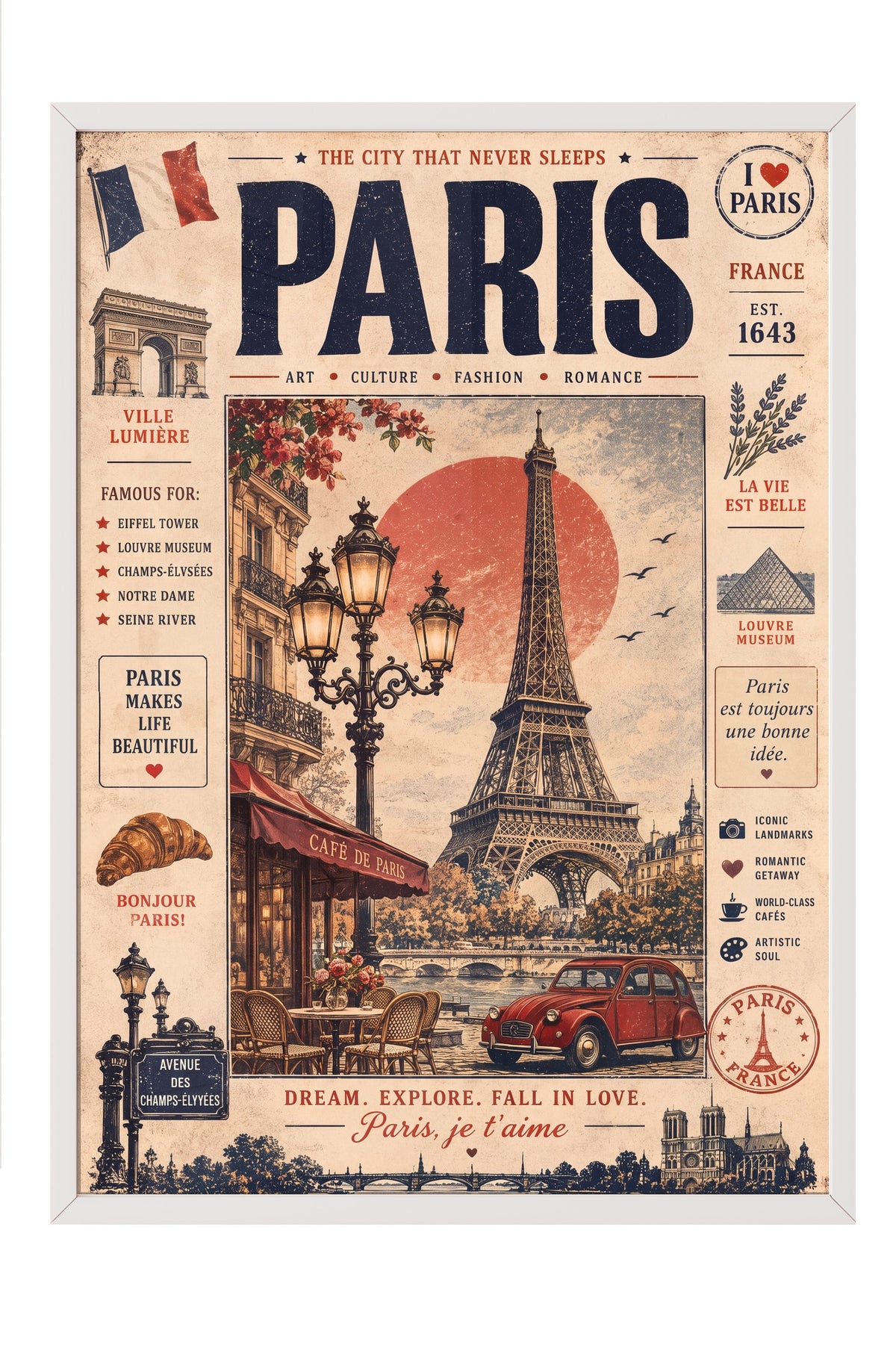 Paris, je t'aime Poster – Beyaz Çerçeveli Tablo
