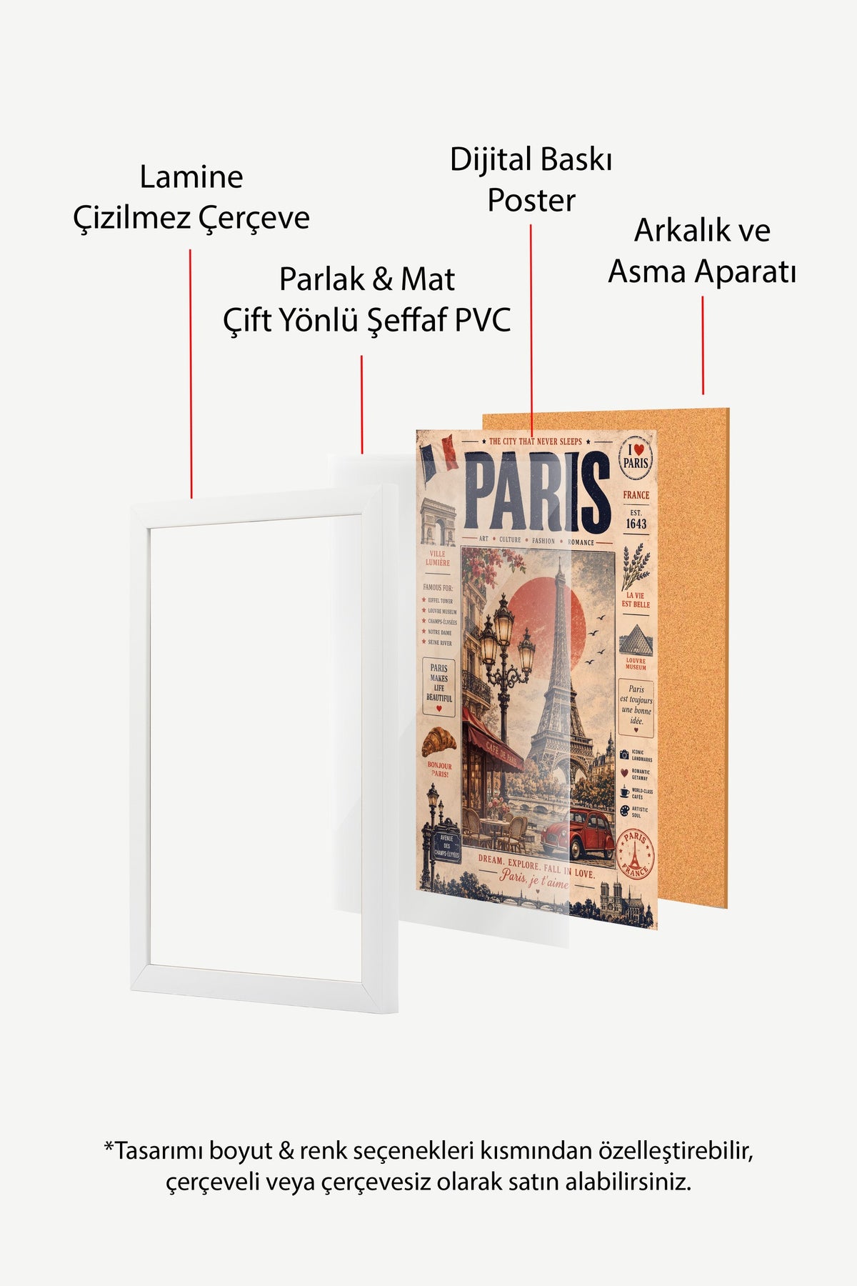 Paris, je t'aime Poster – Beyaz Çerçeveli Tablo