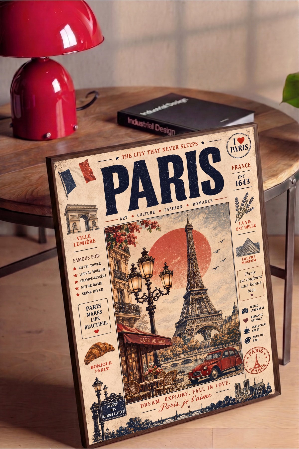 Paris, je t'aime Poster – Kahverengi Çerçeveli Tablo
