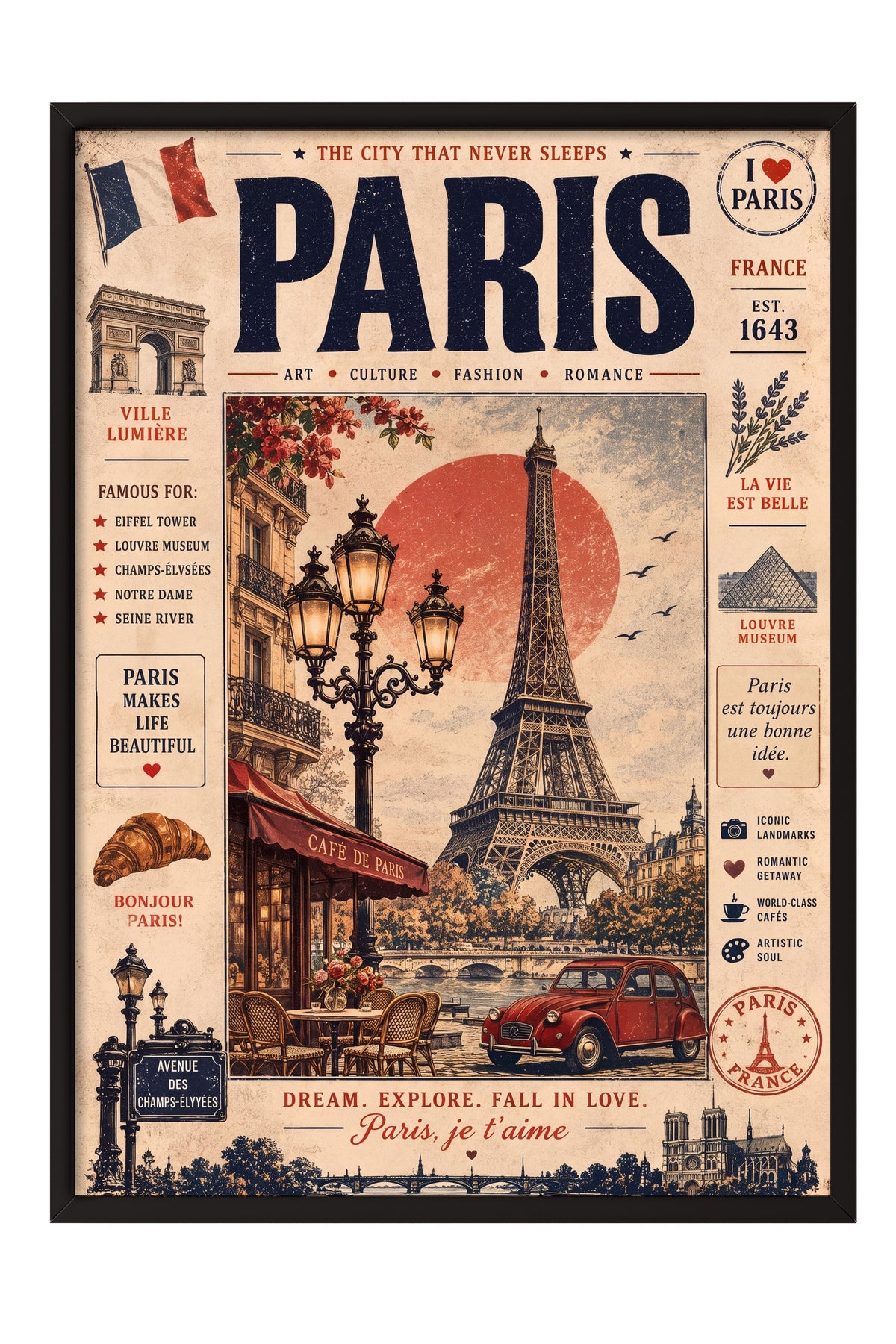 Paris, je t'aime Poster – Siyah Çerçeveli Tablo