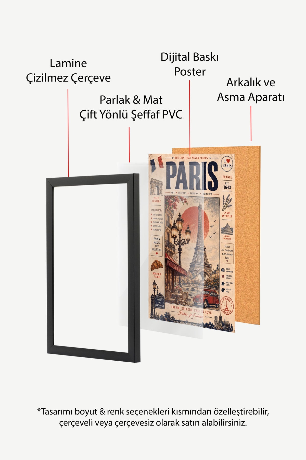 Paris, je t'aime Poster – Siyah Çerçeveli Tablo