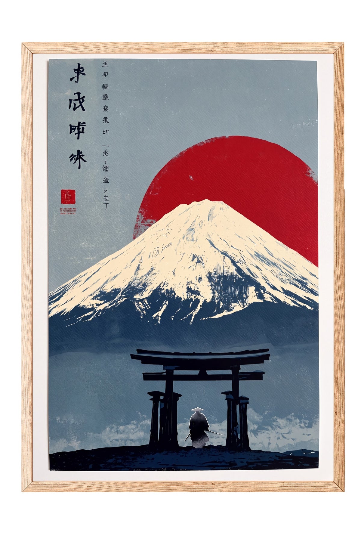 Torii Kapısı ve Fuji Dağı Manzarası Poster – Ahşap Çerçeveli Tablo