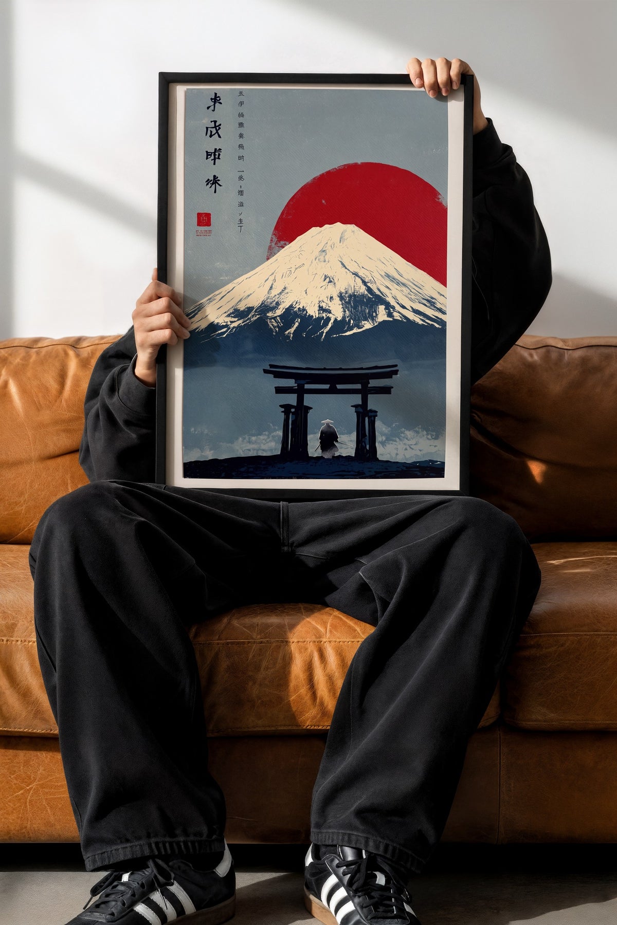 Torii Kapısı ve Fuji Dağı Manzarası Poster – Siyah Çerçeveli Tablo