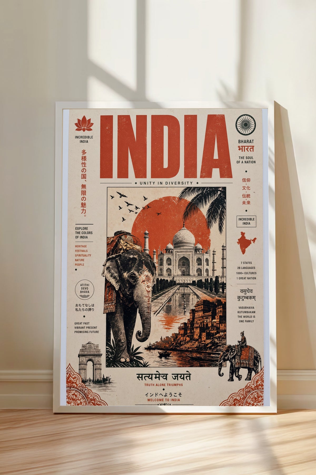 INCRIDIBLE INDIA Poster – Beyaz Çerçeveli Tablo