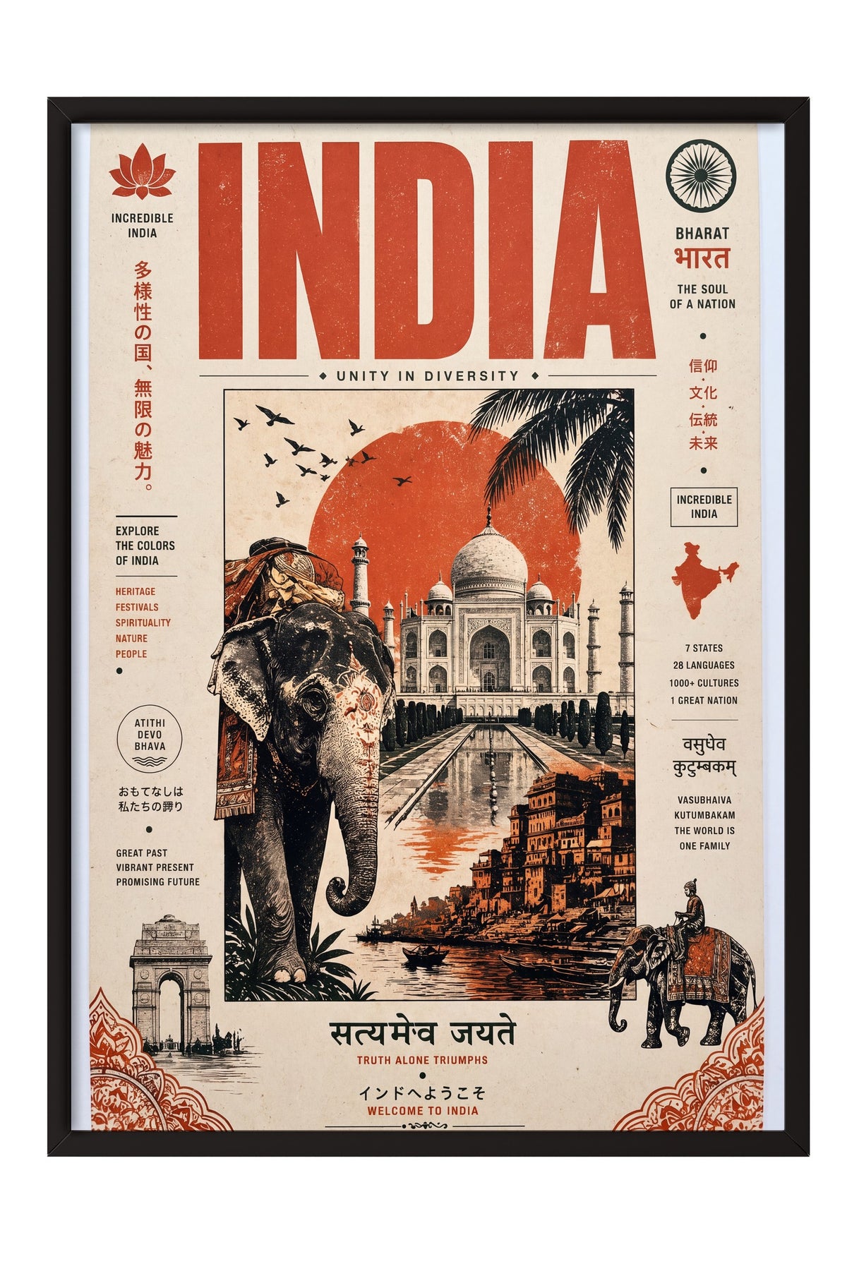 INCRIDIBLE INDIA Poster – Siyah Çerçeveli Tablo