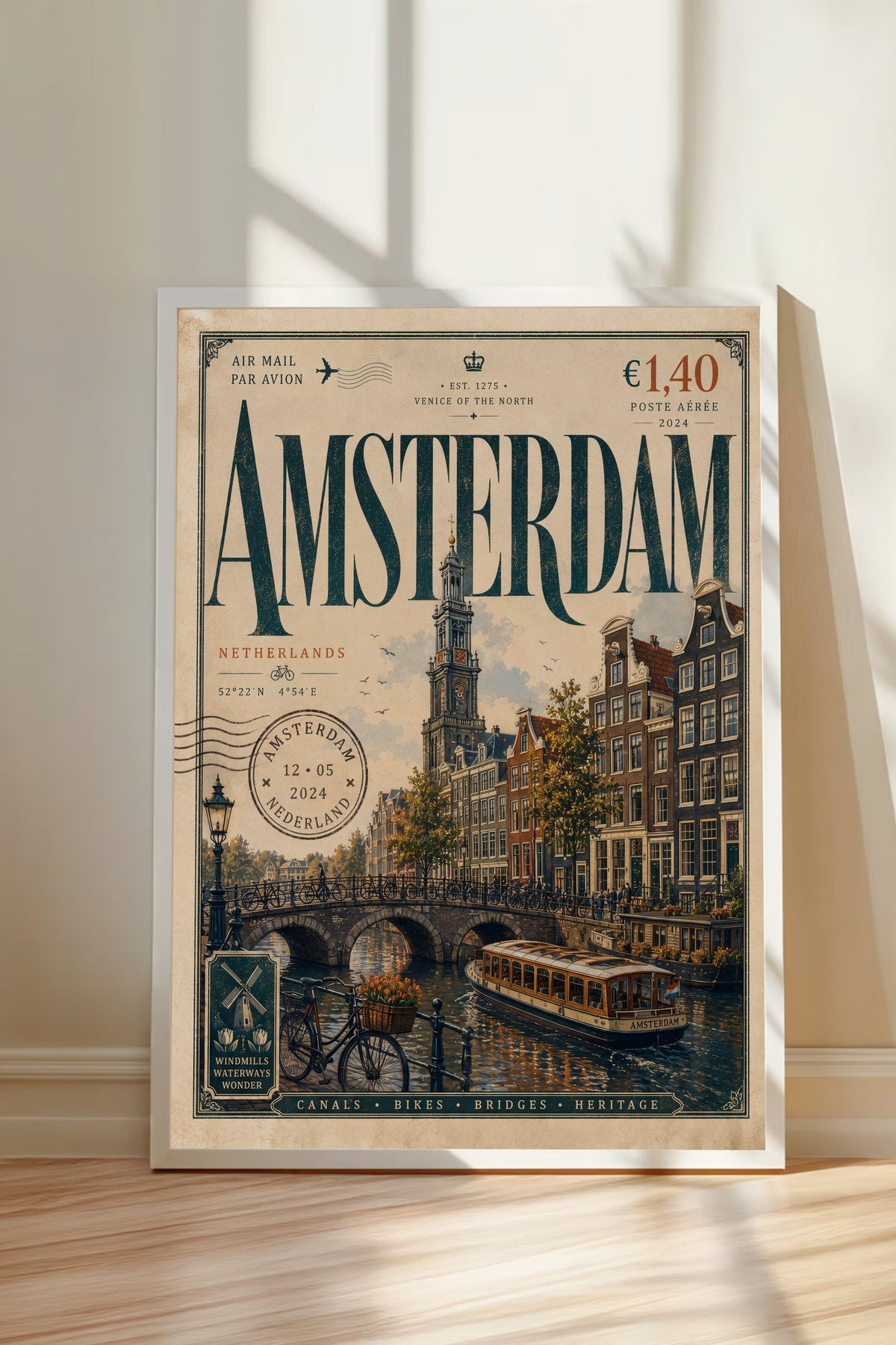 Amsterdam Poster – Beyaz Çerçeveli Tablo