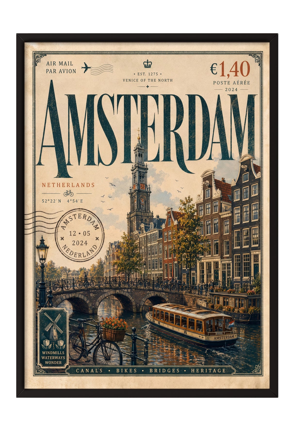 Amsterdam Poster – Siyah Çerçeveli Tablo