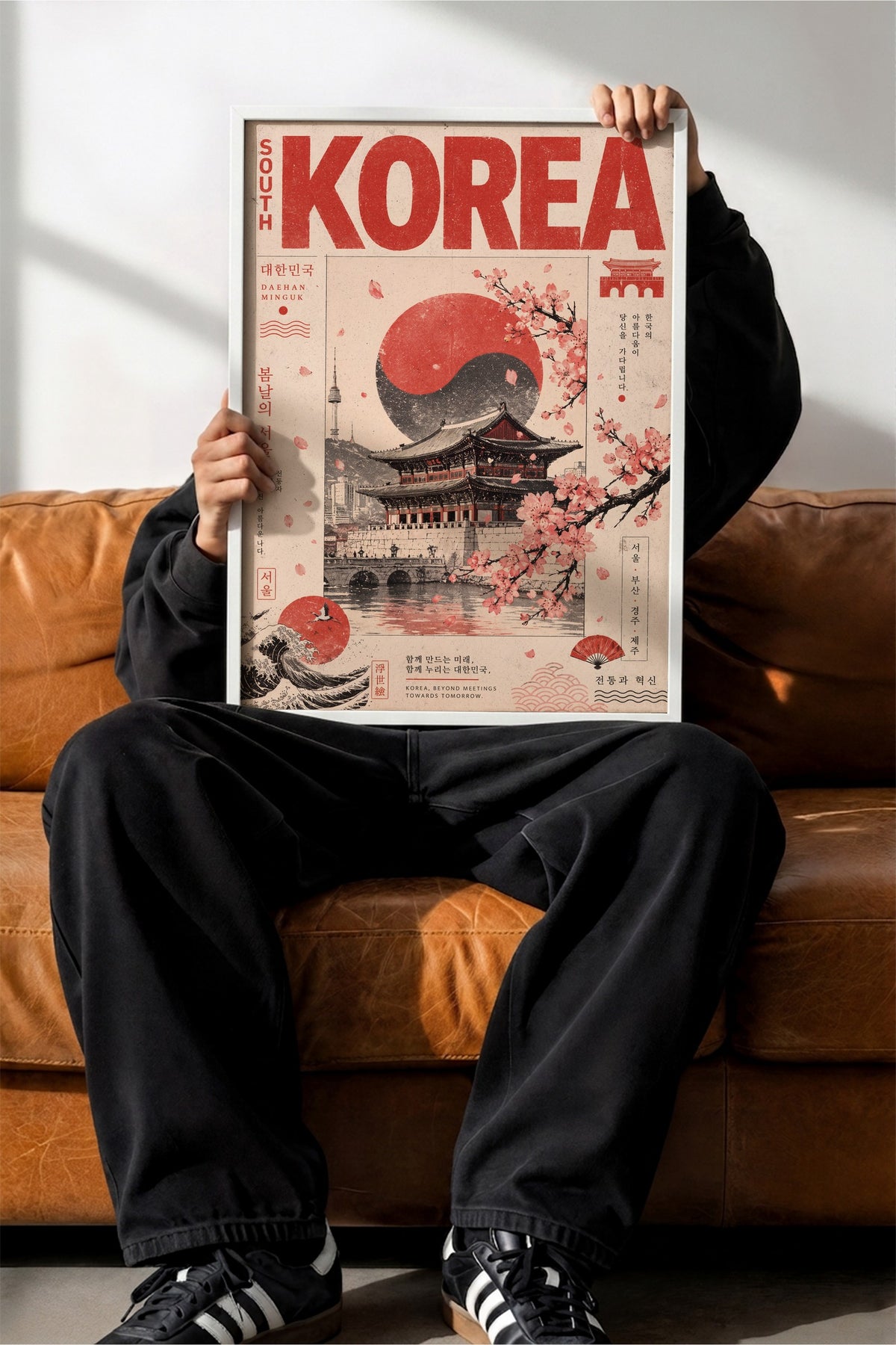 Geleneksel Kore Manzarası Poster – Beyaz Çerçeveli Tablo