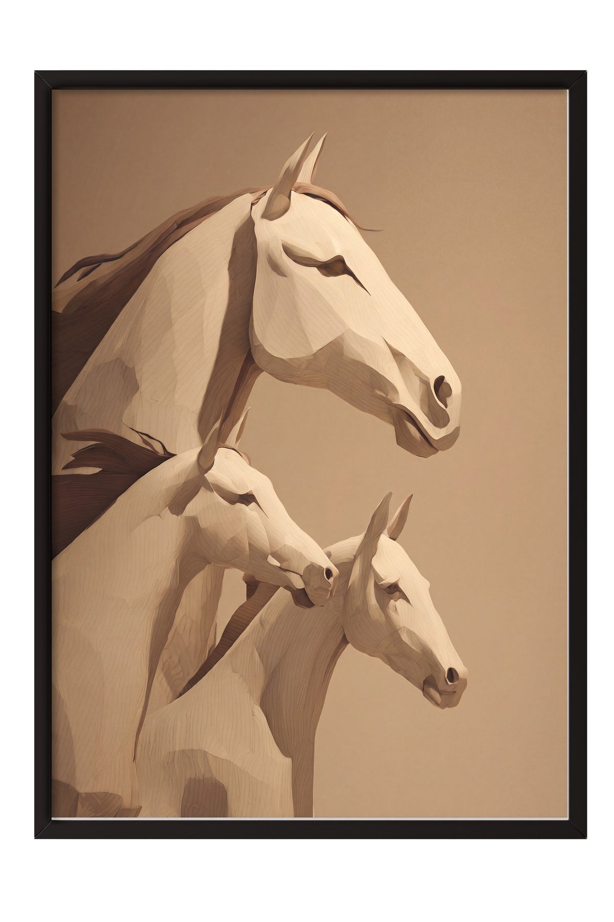Soyut At Figürleri Poster – Siyah Çerçeveli Tablo