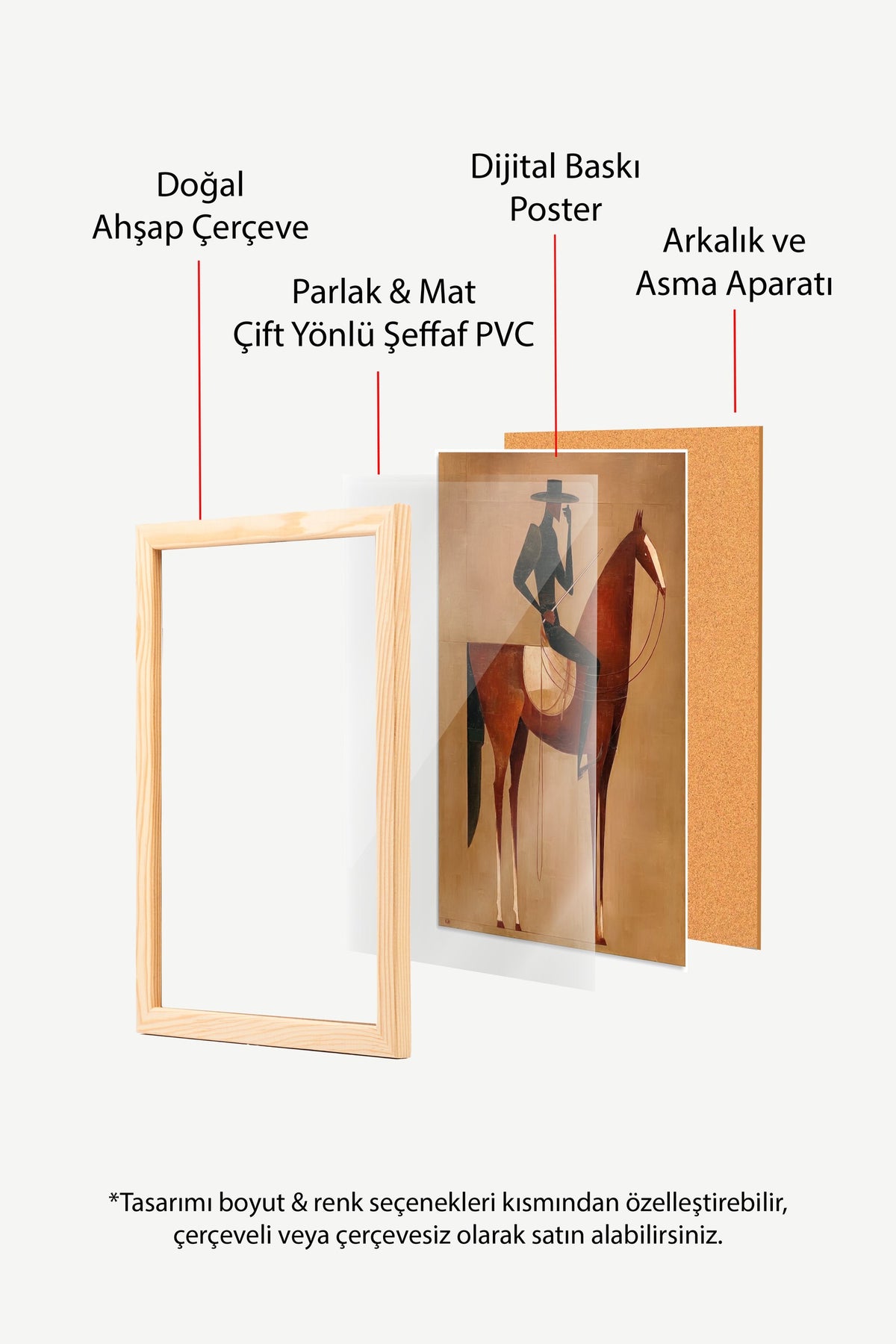 Soyut Silüetli Atlı Poster – Ahşap Çerçeveli Tablo
