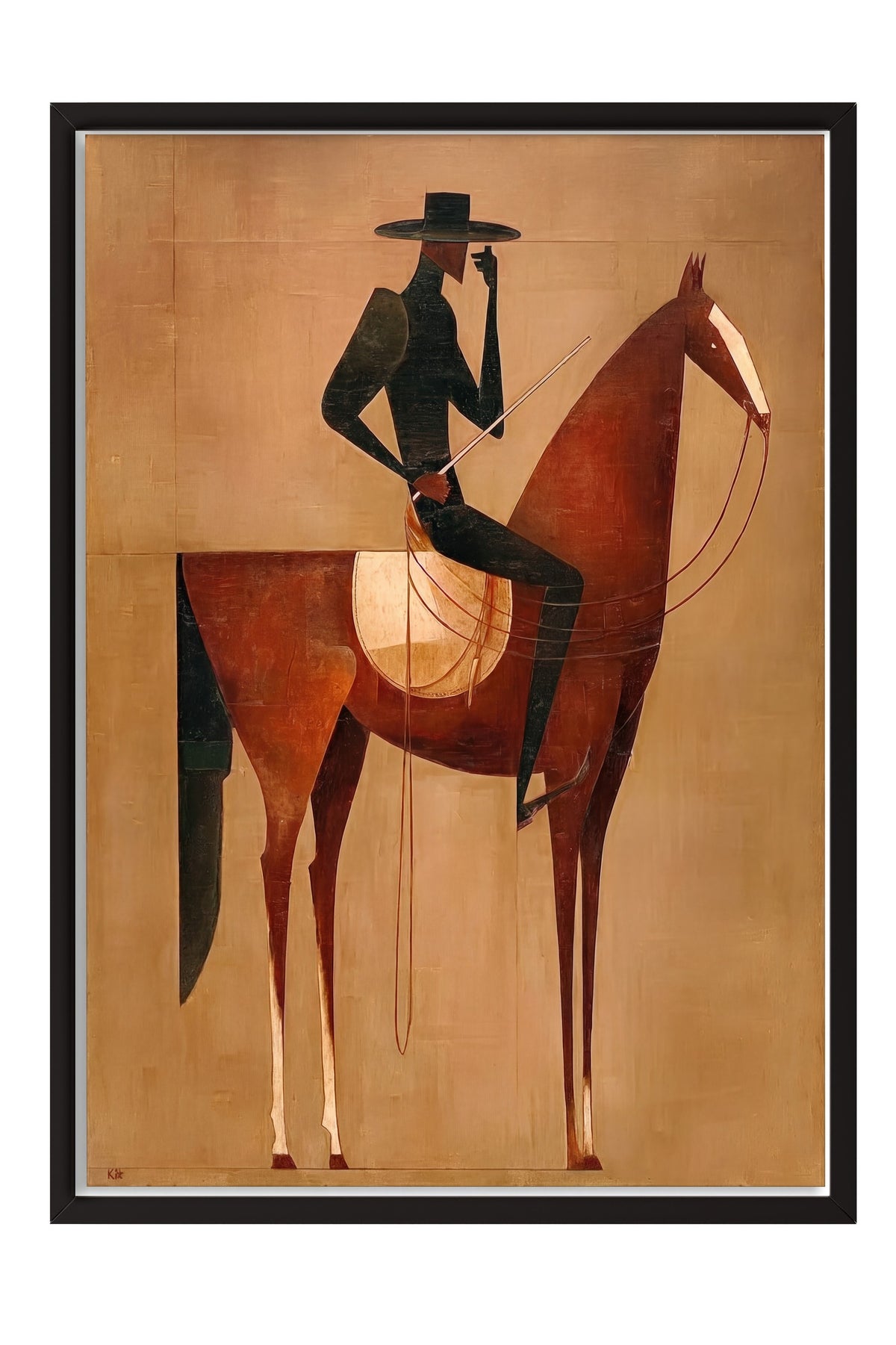 Soyut Silüetli Atlı Poster – Siyah Çerçeveli Tablo
