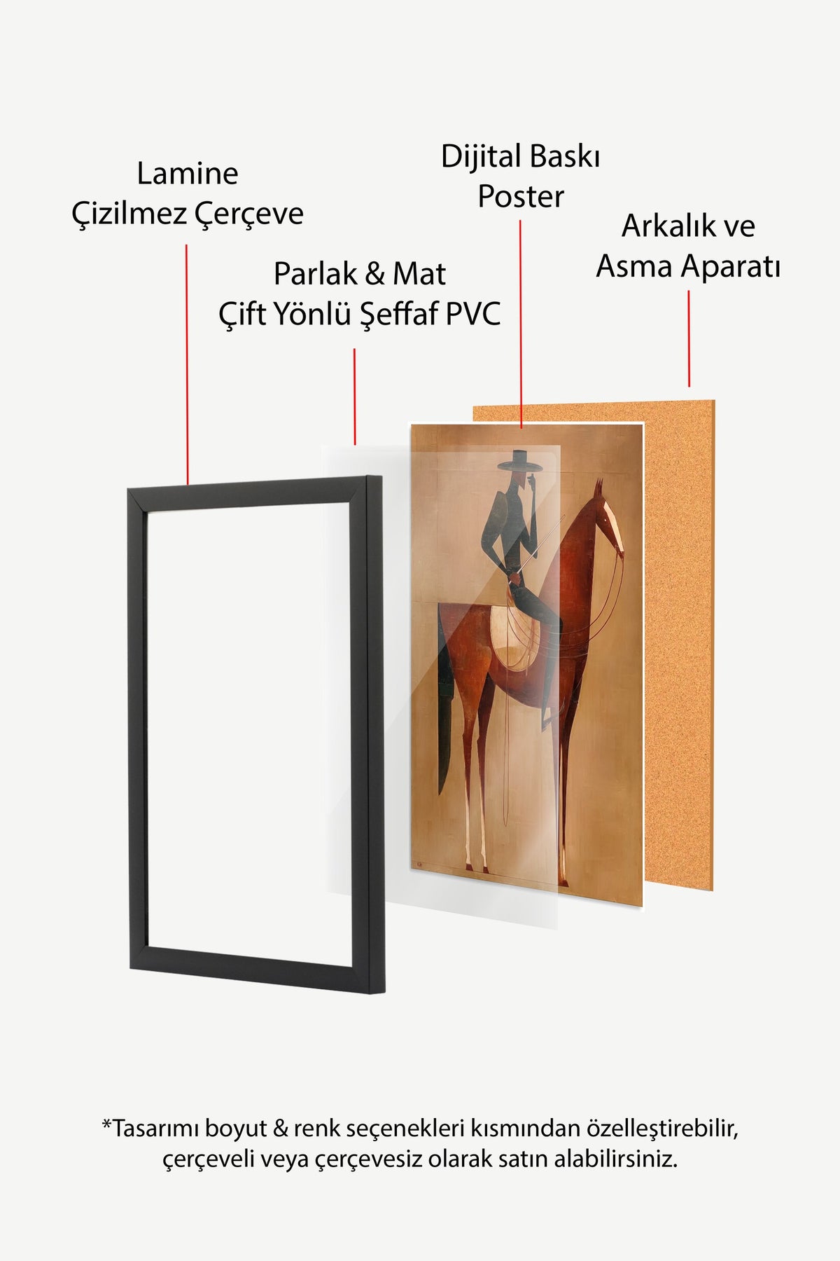 Soyut Silüetli Atlı Poster – Siyah Çerçeveli Tablo