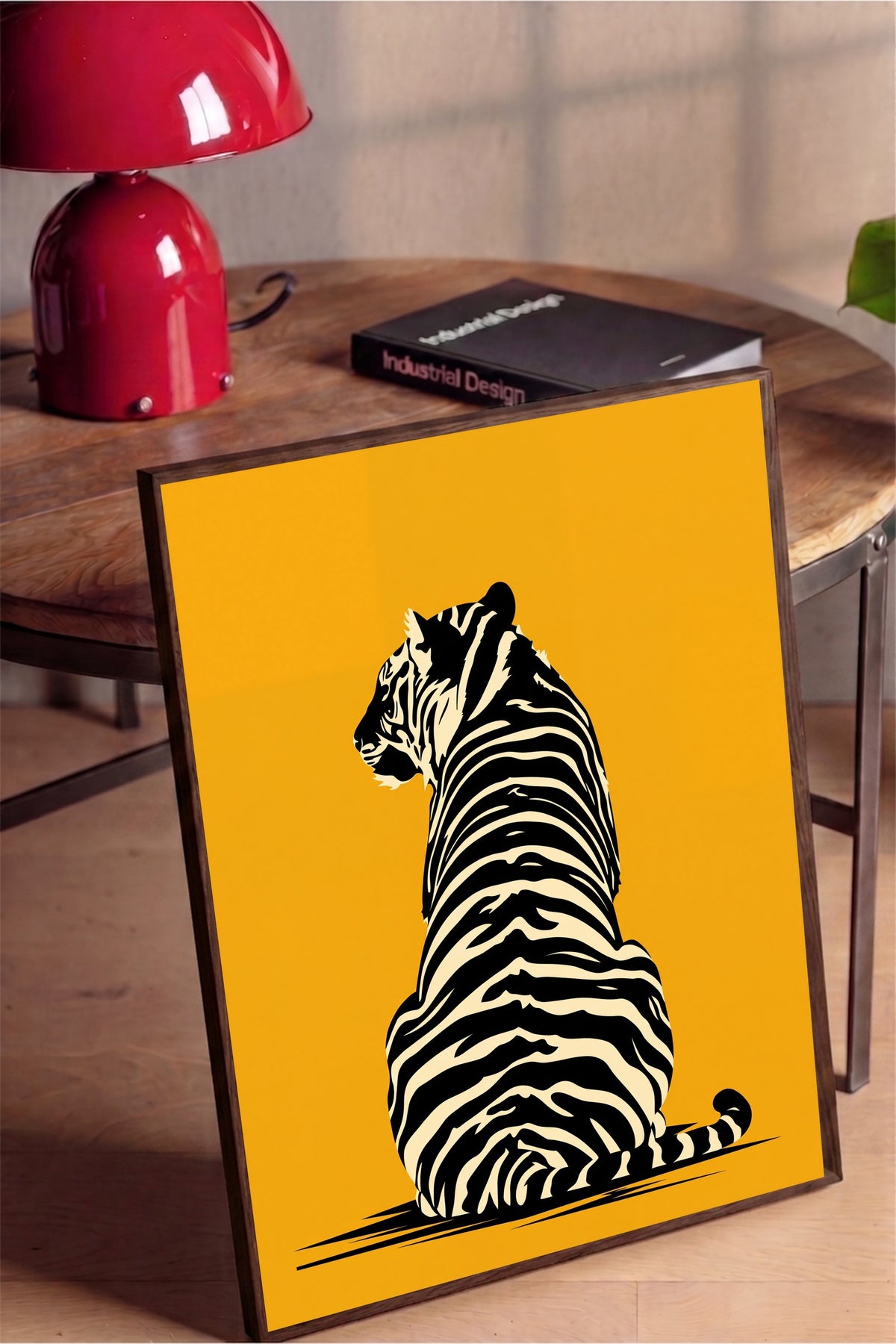Sırtı Dönük Kaplan Poster – Kahverengi Çerçeveli Tablo