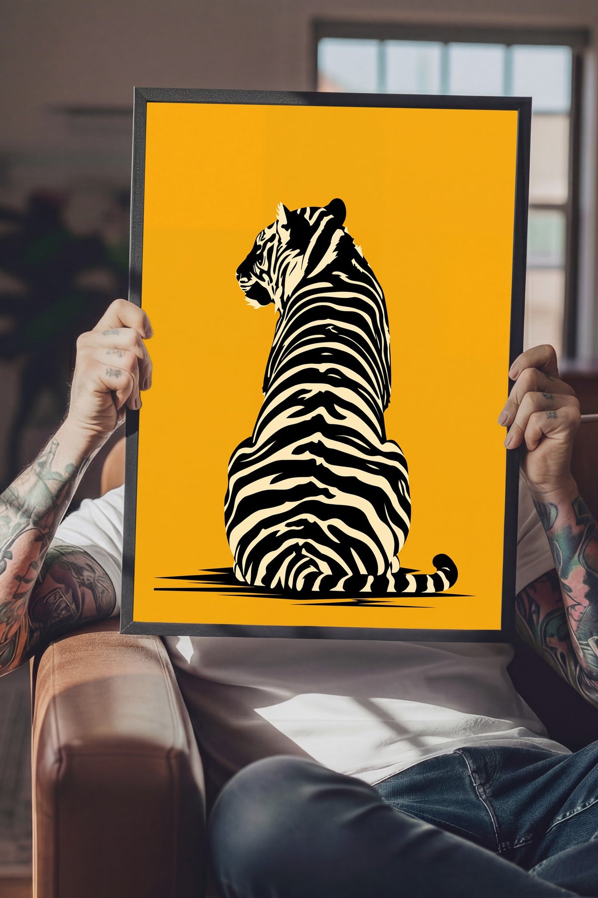 Sırtı Dönük Kaplan Poster – Siyah Çerçeveli Tablo