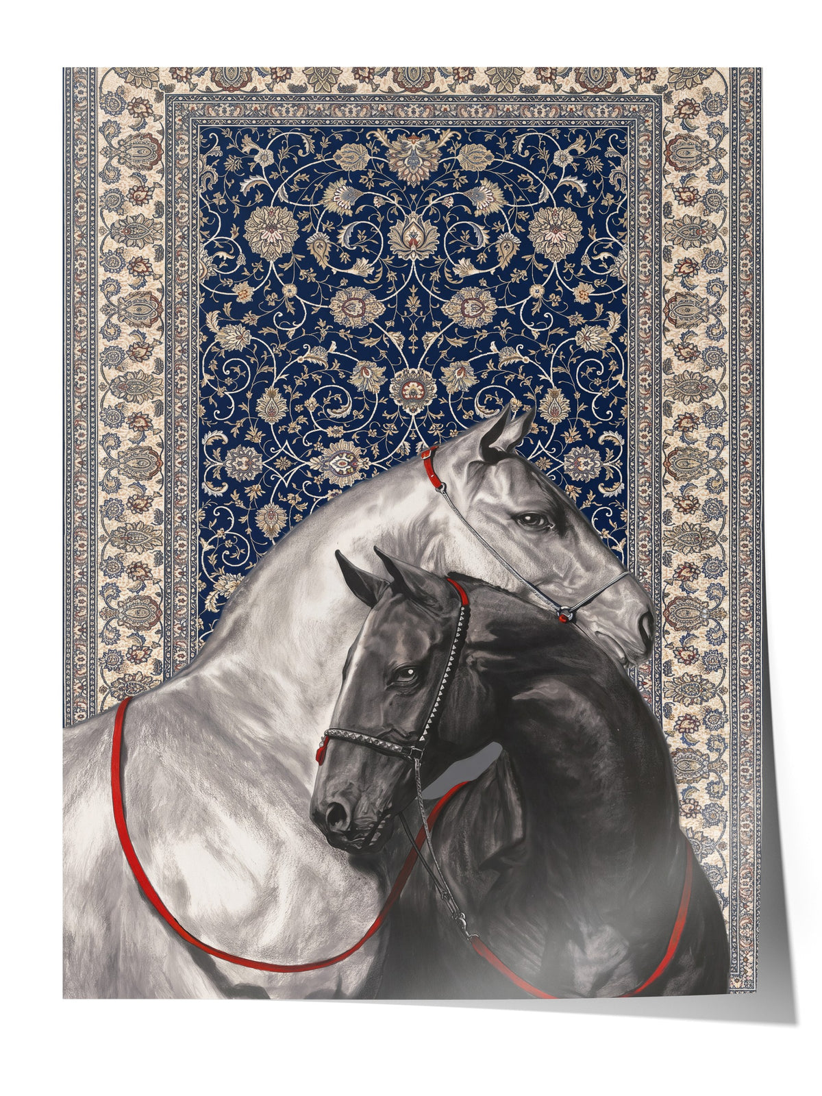 İki At ve Halı Deseni Çerçevesiz Poster