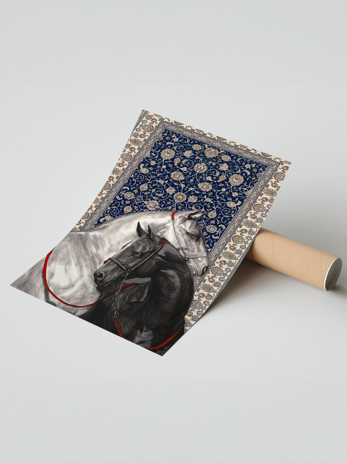 İki At ve Halı Deseni Çerçevesiz Poster