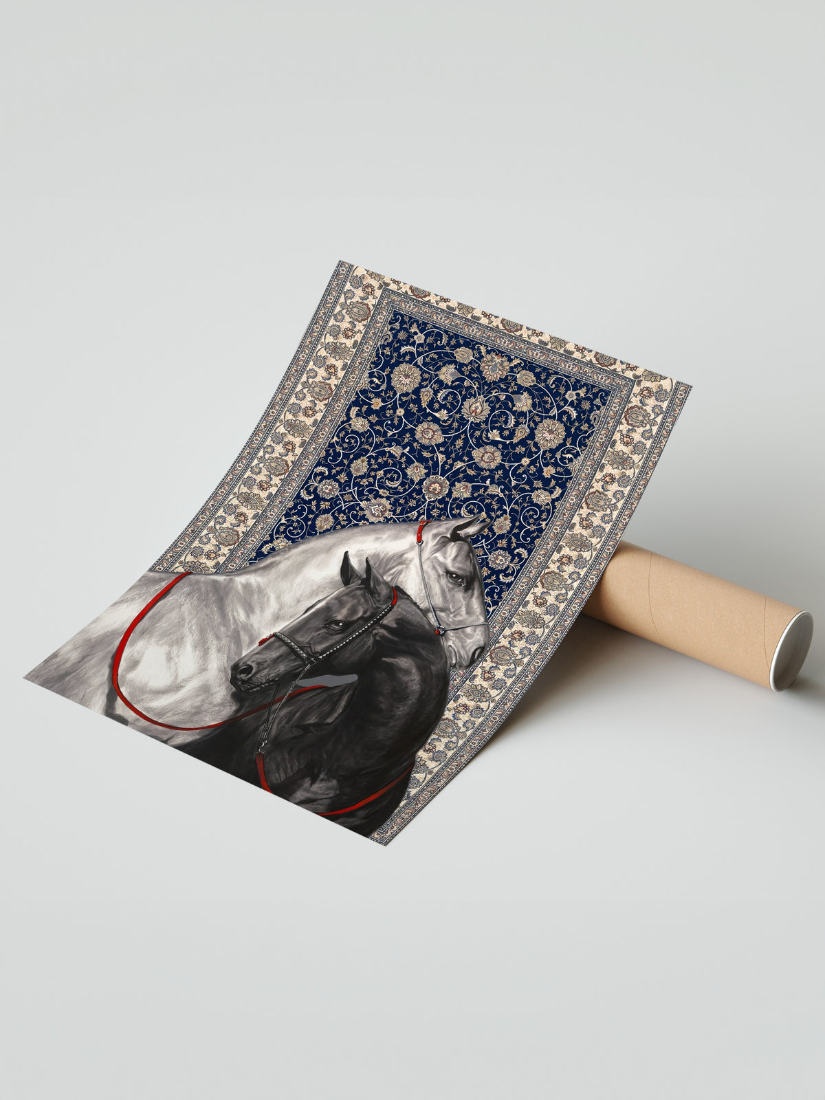 İki At ve Halı Deseni Çerçevesiz Poster
