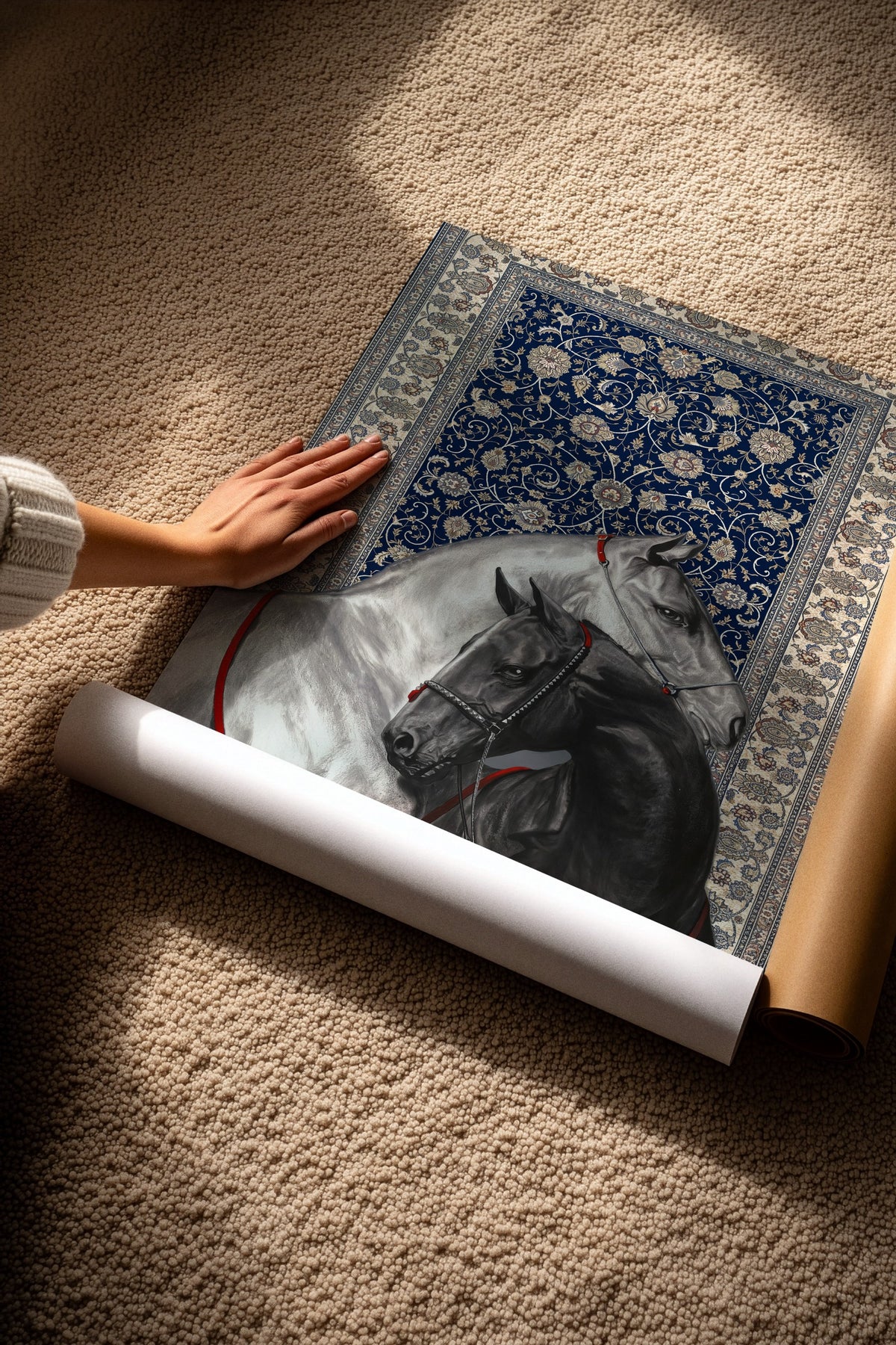 İki At ve Halı Deseni Çerçevesiz Poster