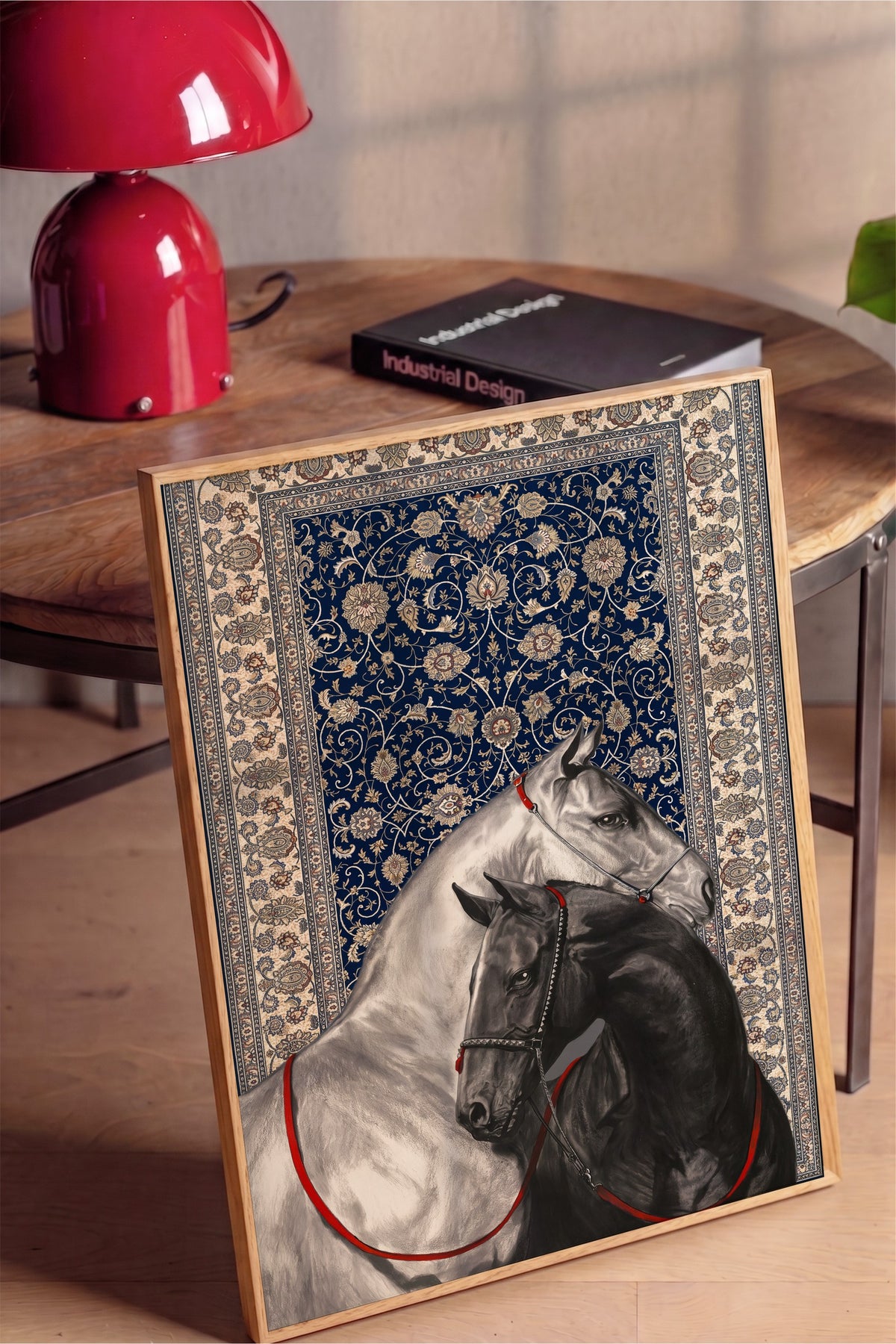 İki At ve Halı Deseni Poster – Ahşap Çerçeveli Tablo