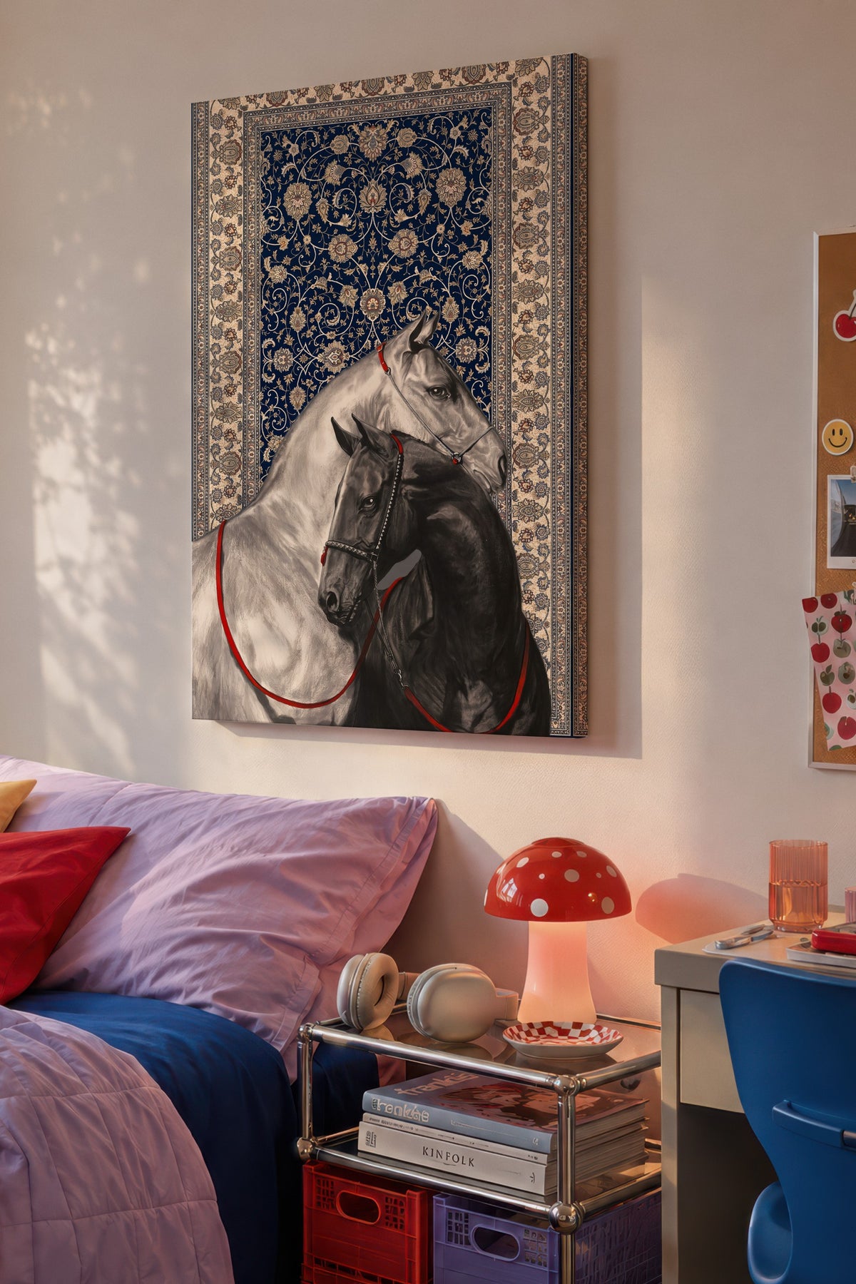 İki At ve Halı Deseni Kanvas Tablo