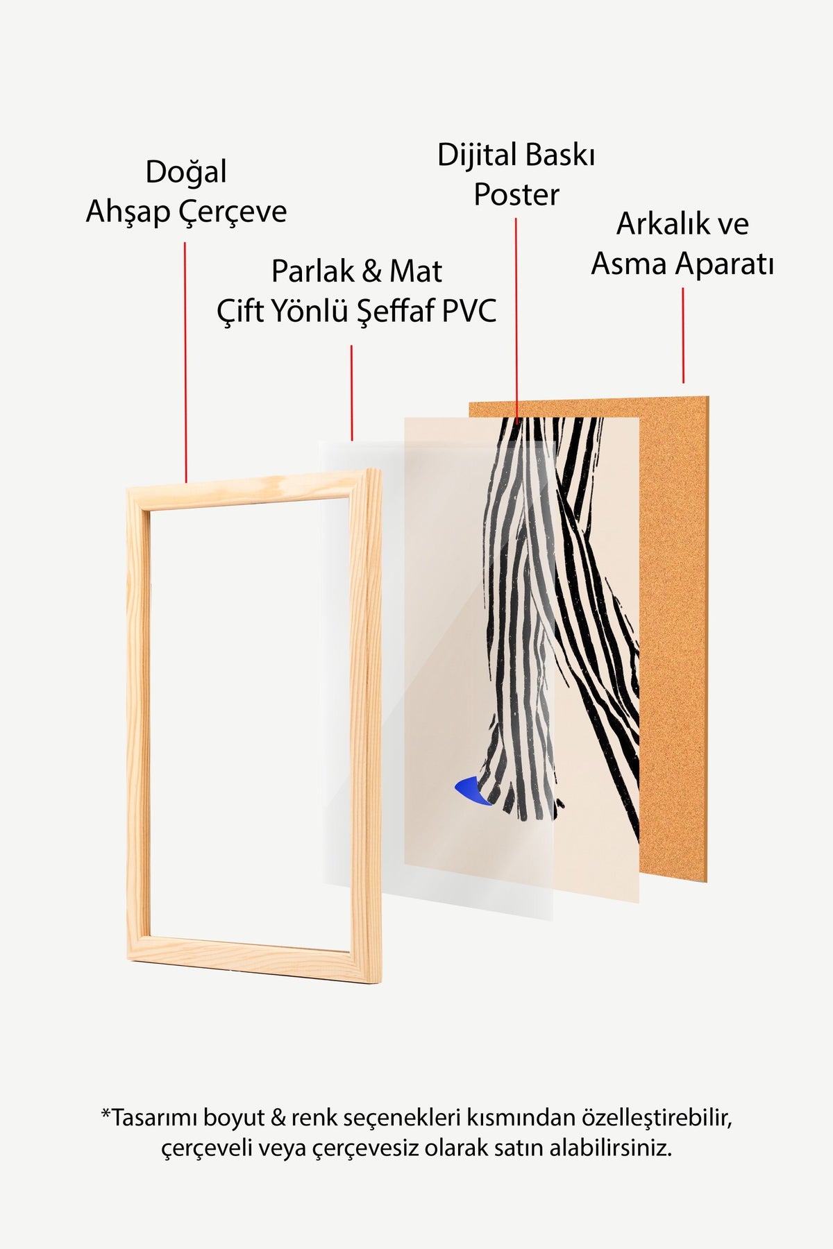 Zebra Desenli Soyut Çizim Poster – Ahşap Çerçeveli Tablo