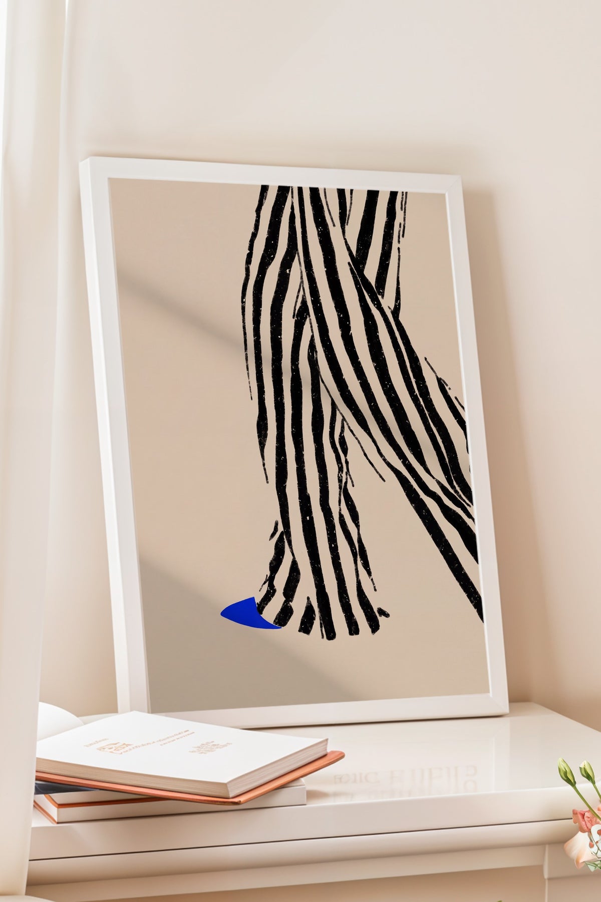 Zebra Desenli Soyut Çizim Poster – Beyaz Çerçeveli Tablo