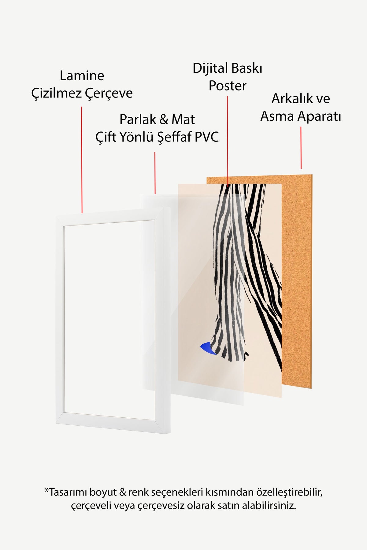Zebra Desenli Soyut Çizim Poster – Beyaz Çerçeveli Tablo