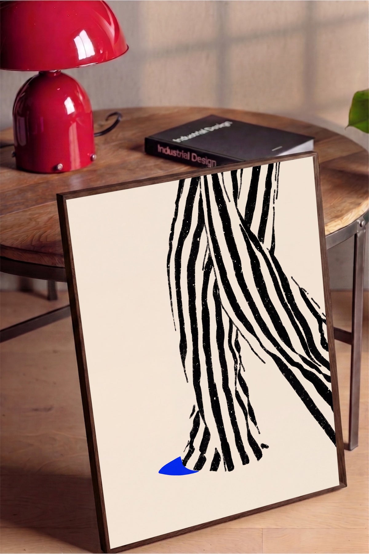 Zebra Desenli Soyut Çizim Poster – Kahverengi Çerçeveli Tablo