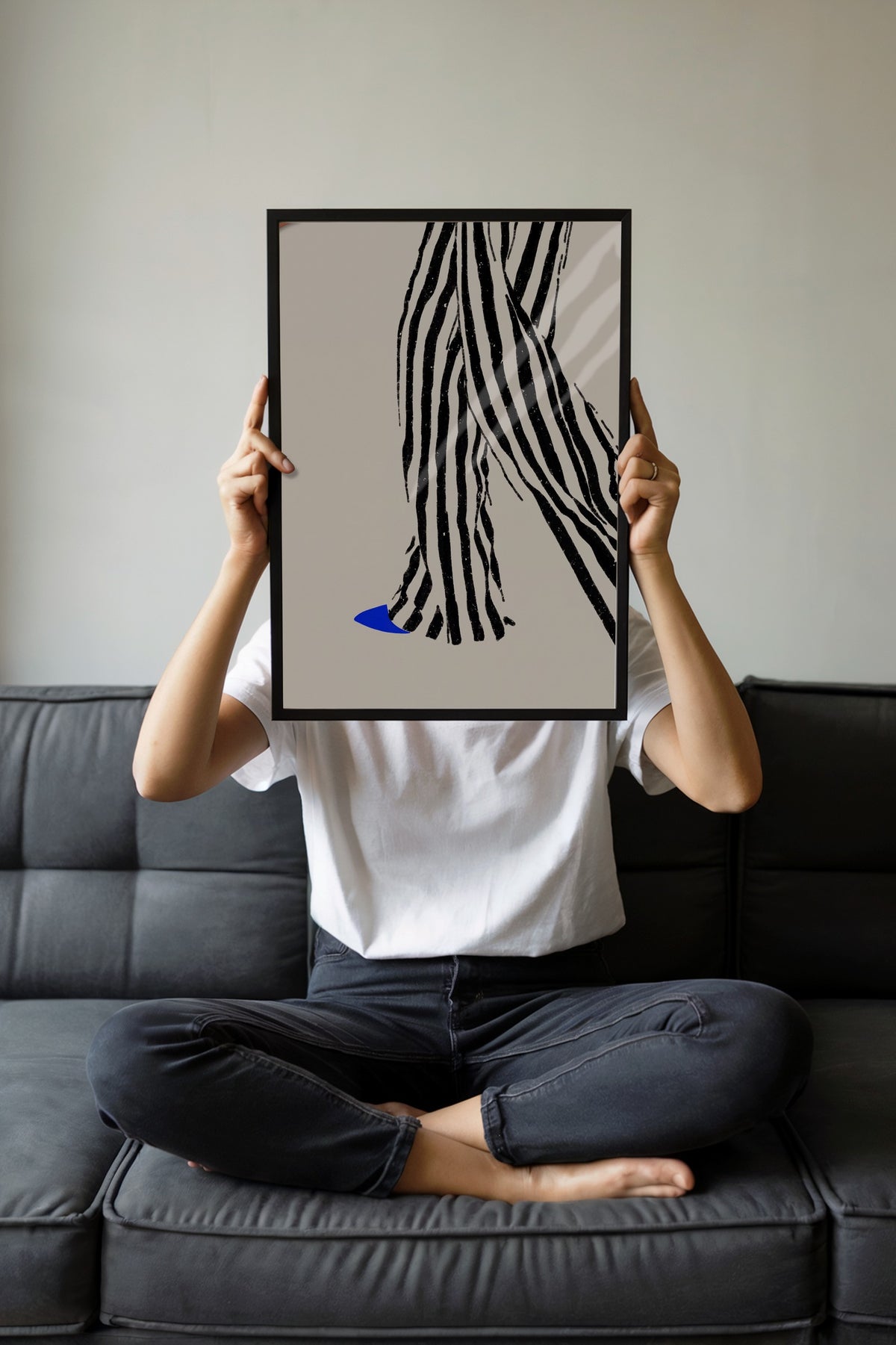 Zebra Desenli Soyut Çizim Poster – Siyah Çerçeveli Tablo