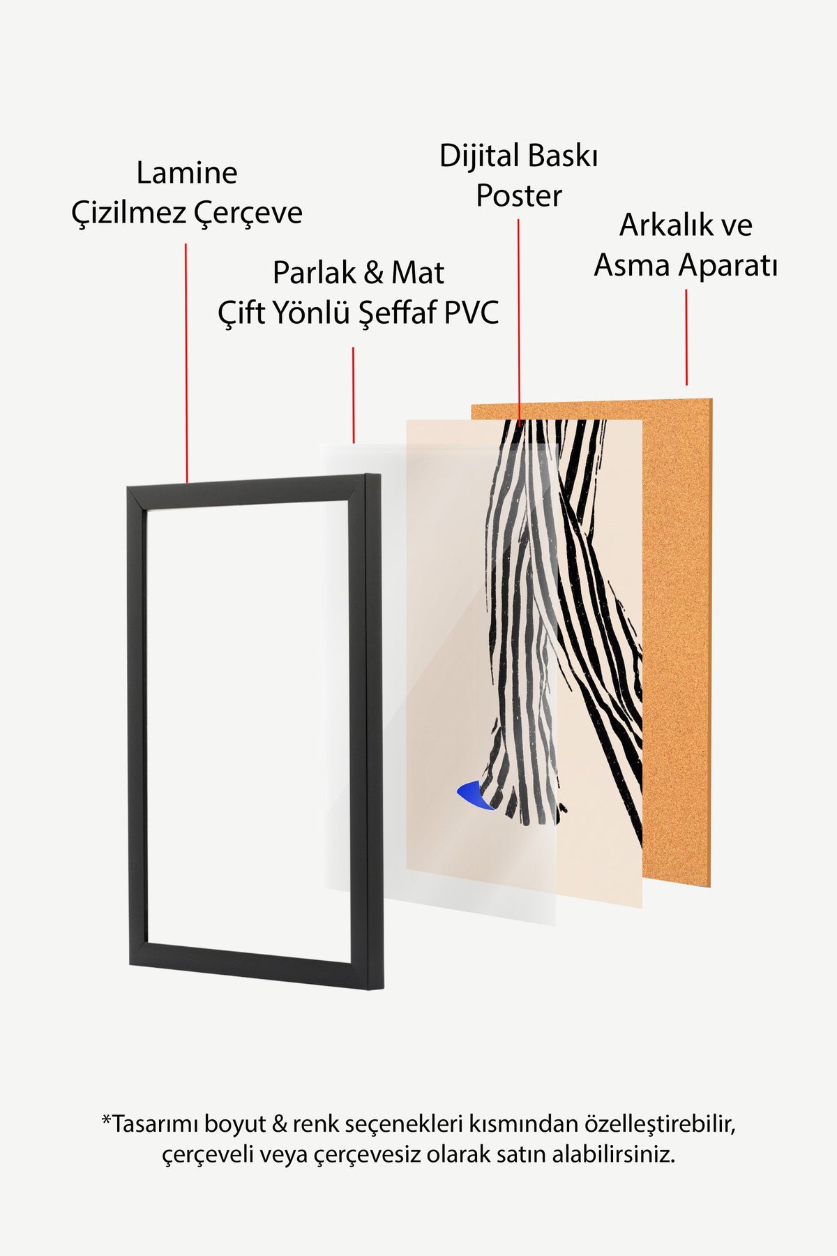 Zebra Desenli Soyut Çizim Poster – Siyah Çerçeveli Tablo