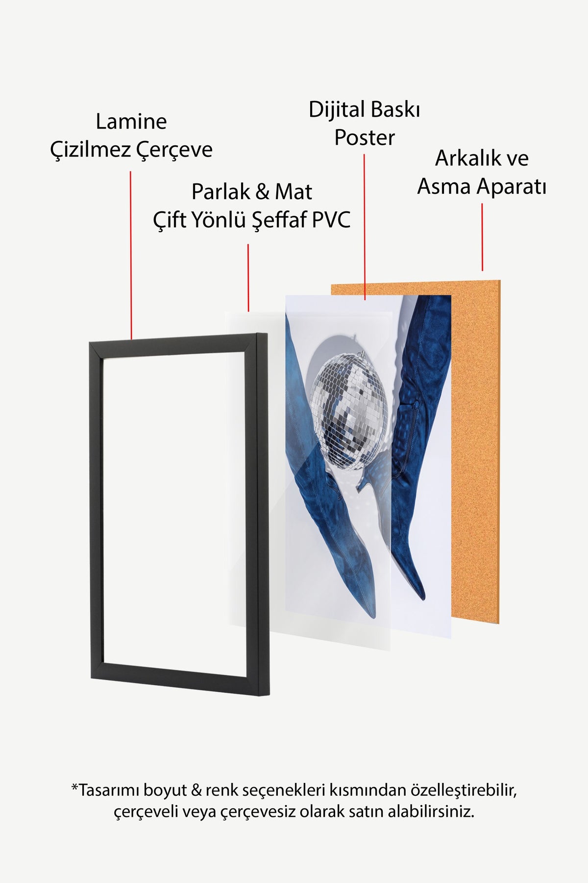 Disko Topu ve Çizme Kompozisyonu Poster – Siyah Çerçeveli Tablo