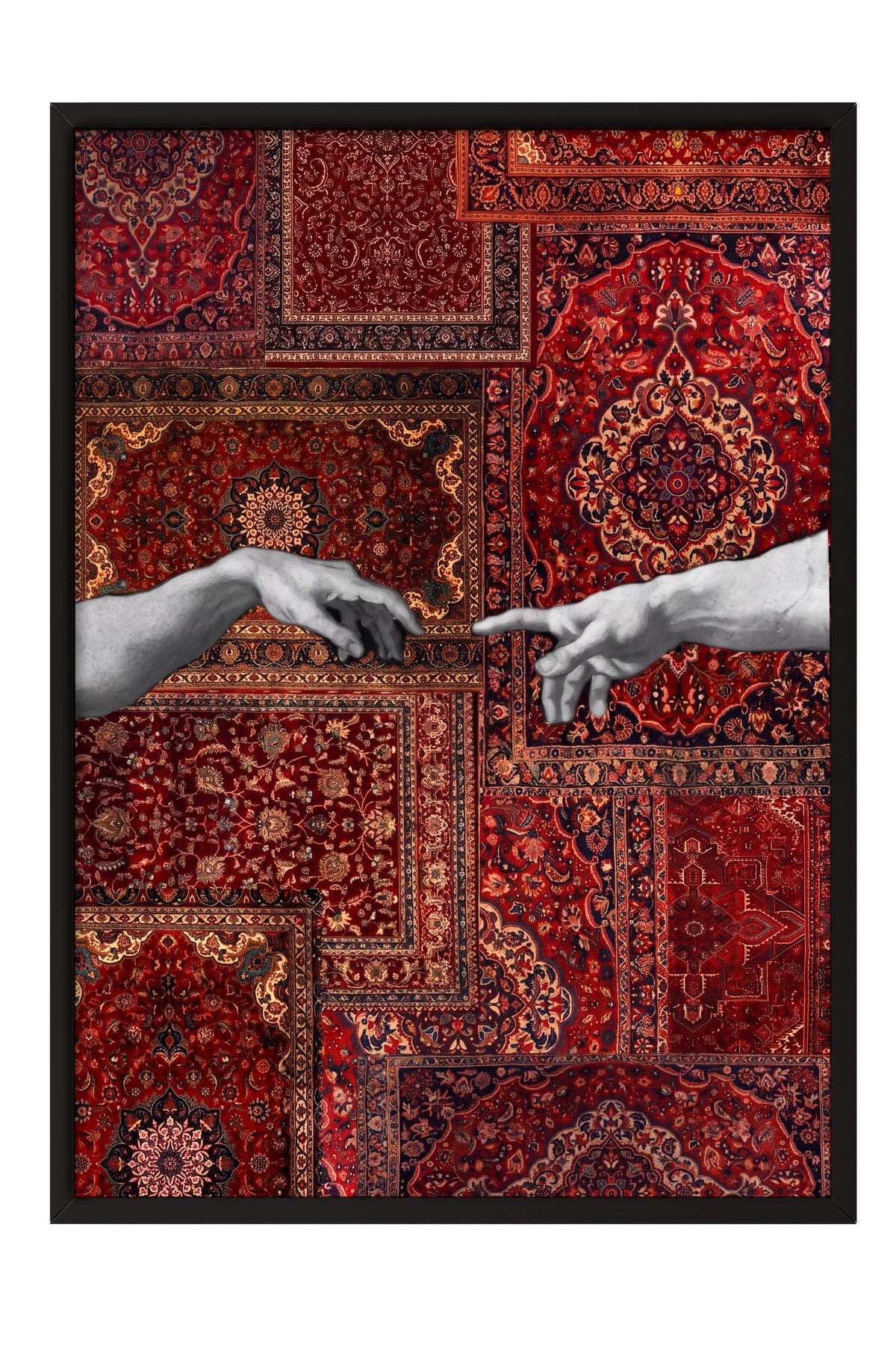 Halı Deseni Üzerinde Tanrı ve Adem Poster – Siyah Çerçeveli Tablo