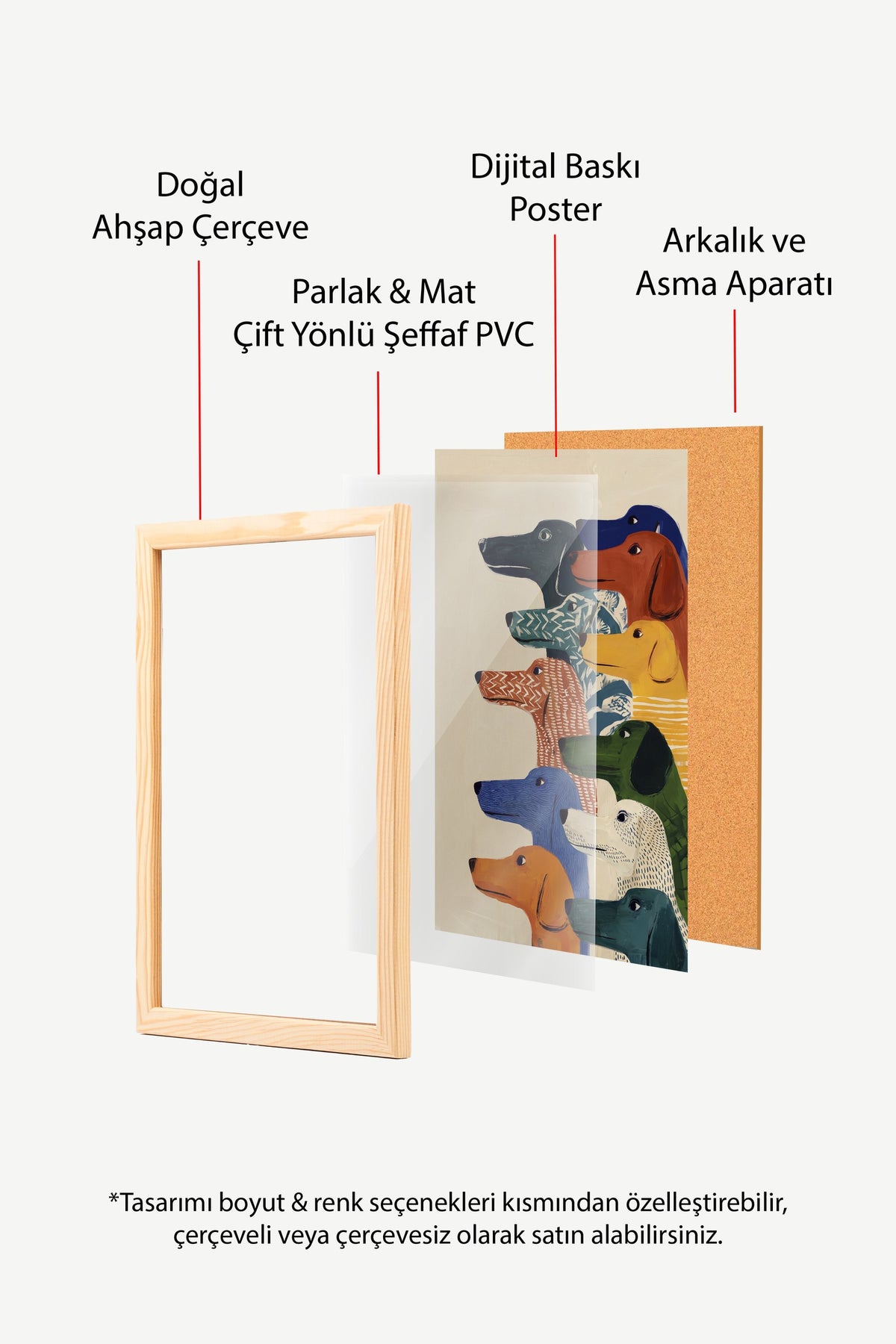 Renkli Köpek İllüstrasyonu Poster – Ahşap Çerçeveli Tablo
