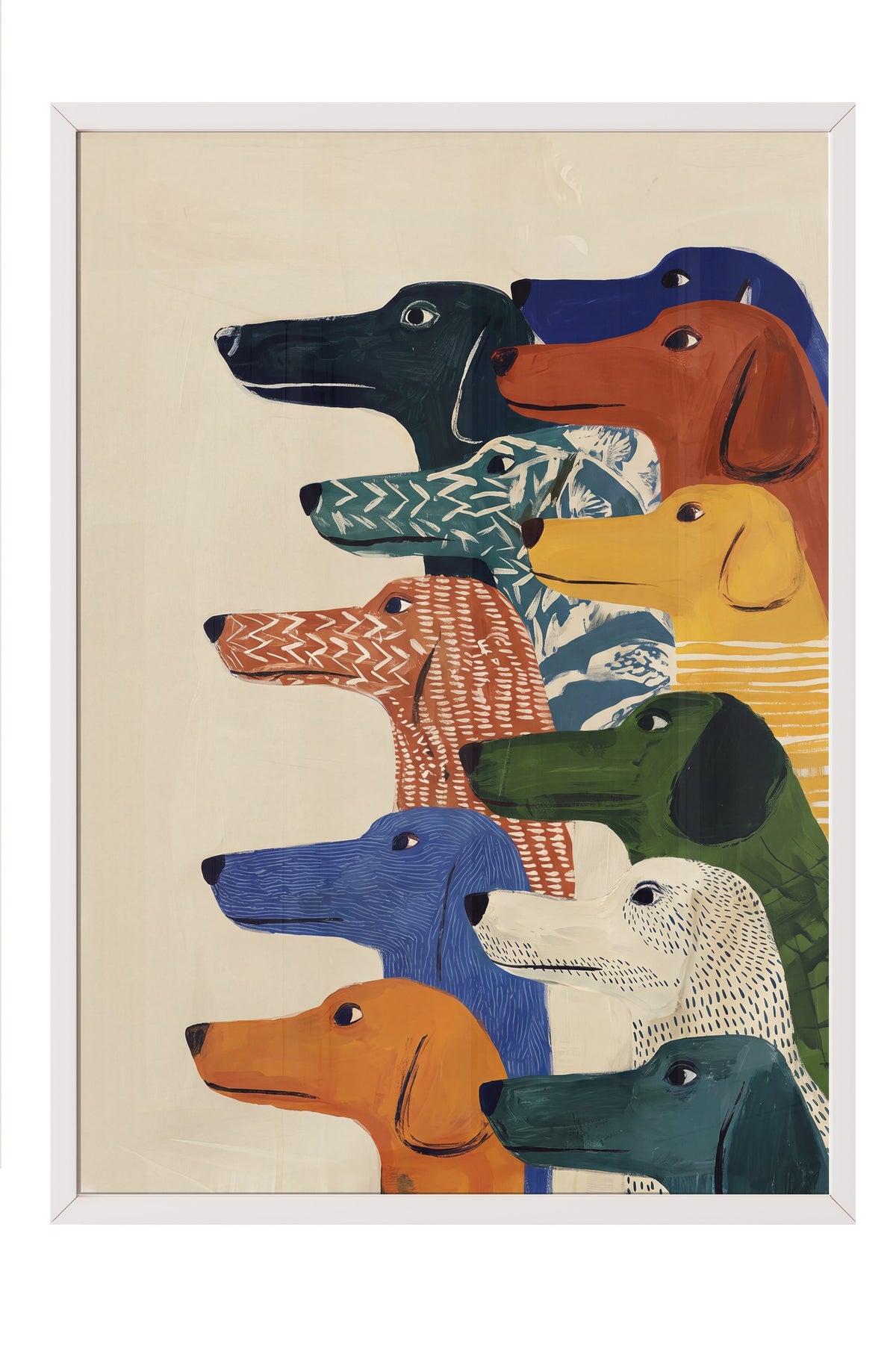Renkli Köpek İllüstrasyonu Poster – Beyaz Çerçeveli Tablo