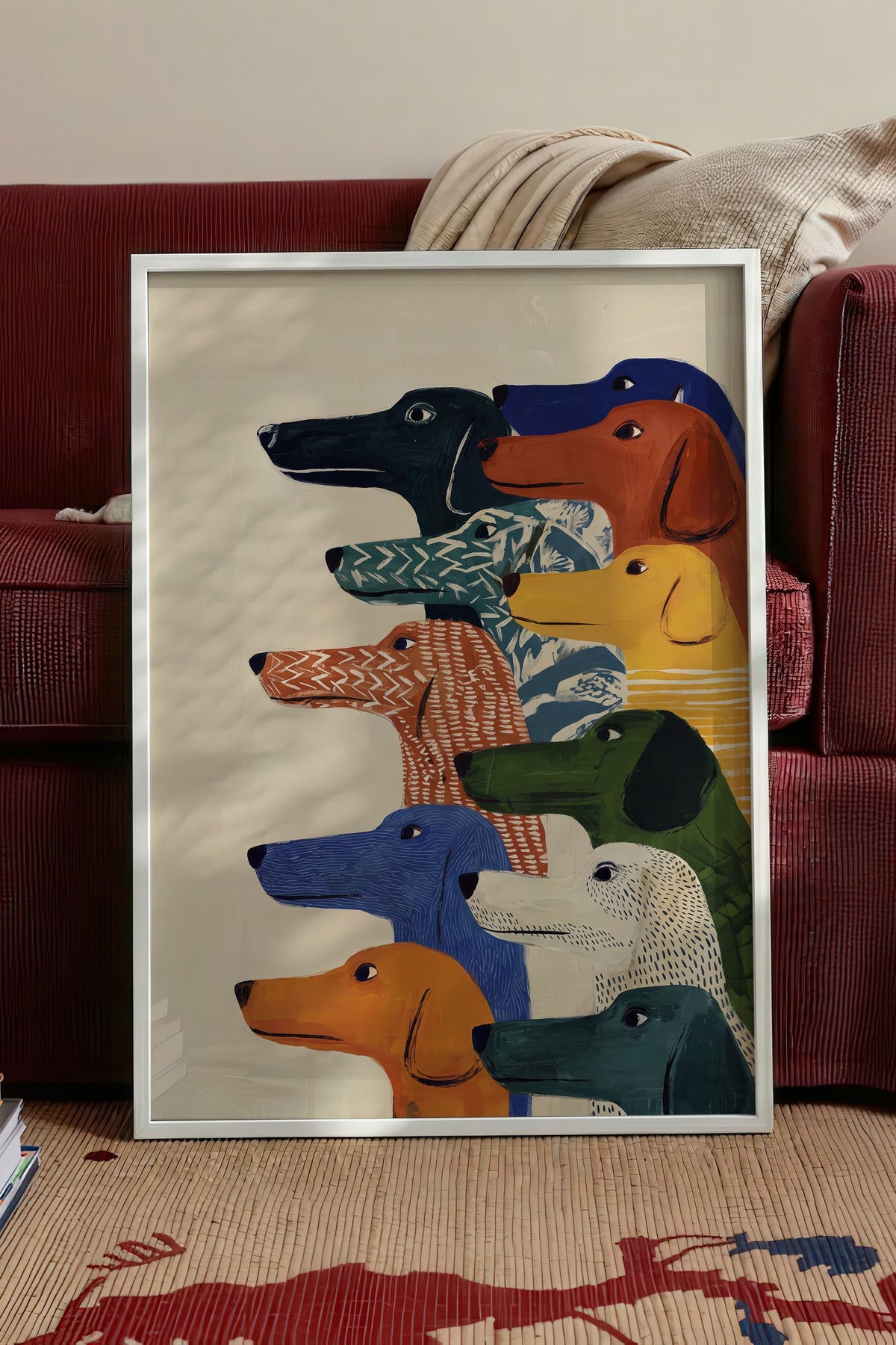 Renkli Köpek İllüstrasyonu Poster – Beyaz Çerçeveli Tablo