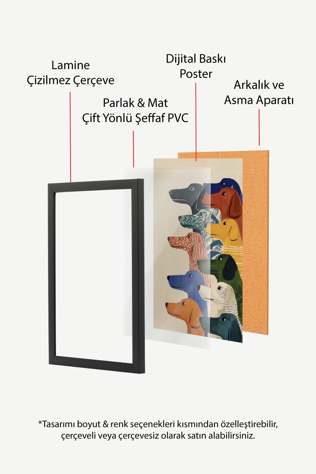 Renkli Köpek İllüstrasyonu Poster – Siyah Çerçeveli Tablo