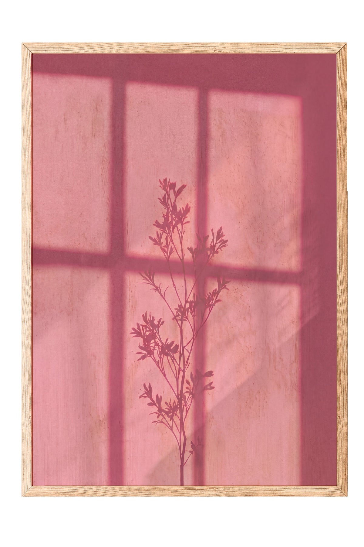 Pembe Gölgedeki Bitki Silüeti Poster – Ahşap Çerçeveli Tablo